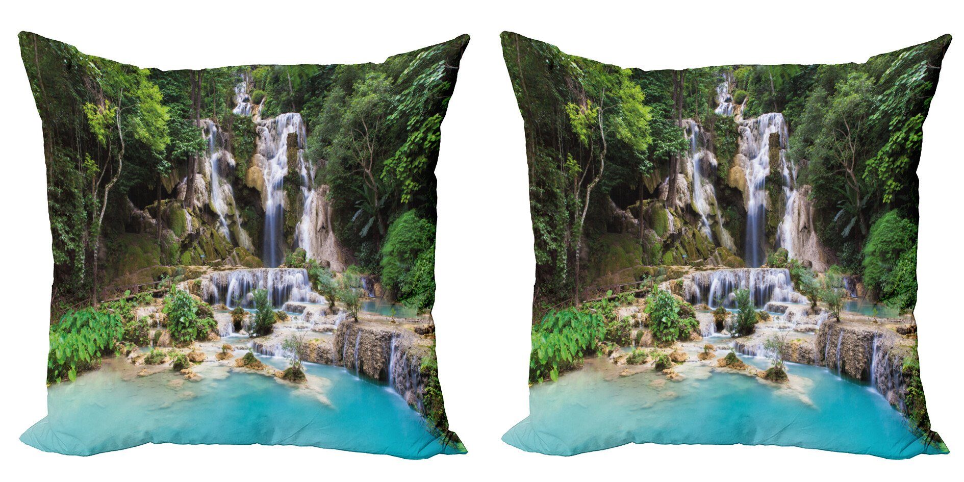 Kissenbezüge Modern Accent Doppelseitiger Digitaldruck, Abakuhaus (2 Stück), Wasserfall Laos Vietnamesisch See