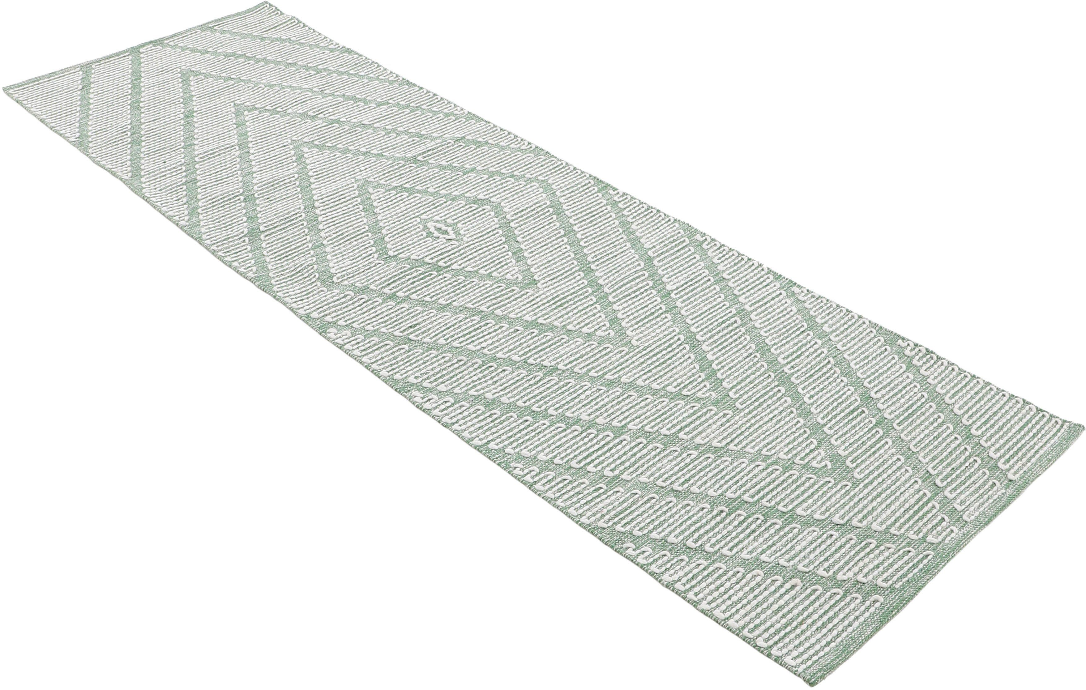 Läufer Kelim Durry, Höhe: Effekt, rechteckig, carpetfine, handgewebt, geometrisch, 5 Handweb, grün reine Baumwolle mm, Hoch-Tief