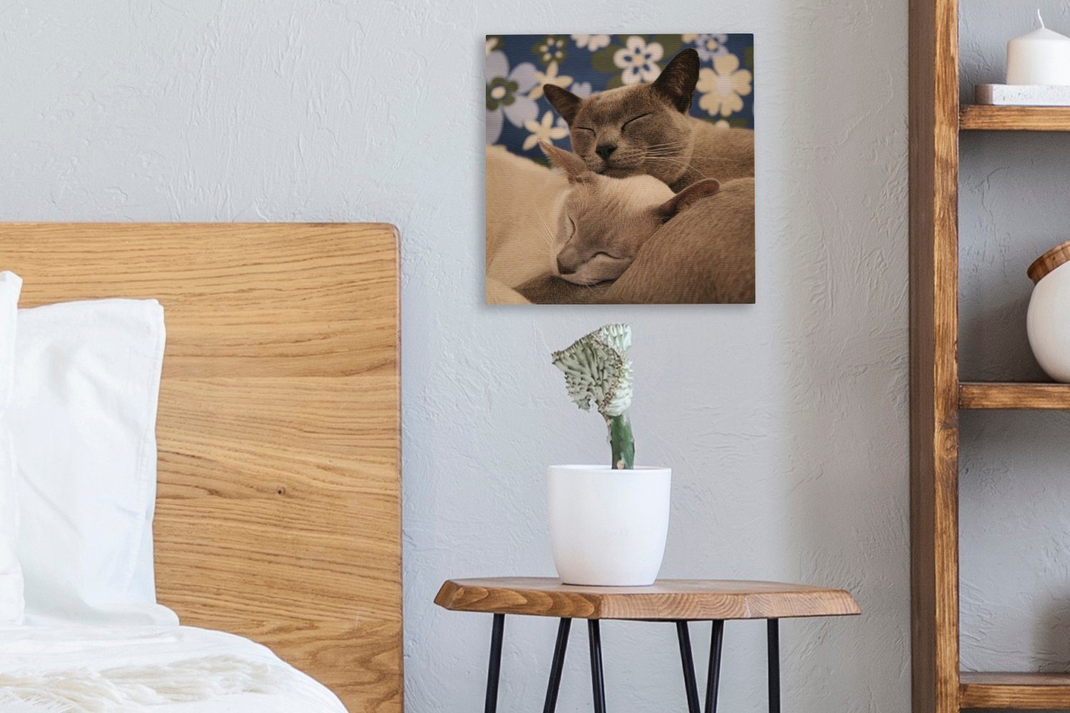 Schlafzimmer OneMillionCanvasses® für St), verschmuste Bilder Wohnzimmer Zwei burmesische (1 Leinwandbild Leinwand Katzen,