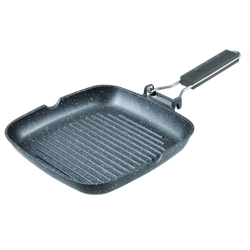 Bergner Grillpfanne Pfanne mit Klappgriff ORION BG-30388-MBG, Aluminiumguss, klappbarer Griff, geriffelte Bratfläche, mit Aufhänge-Loch im Griff, induktionsfähig, Induktionsbratpfanne, Induktionspfanne