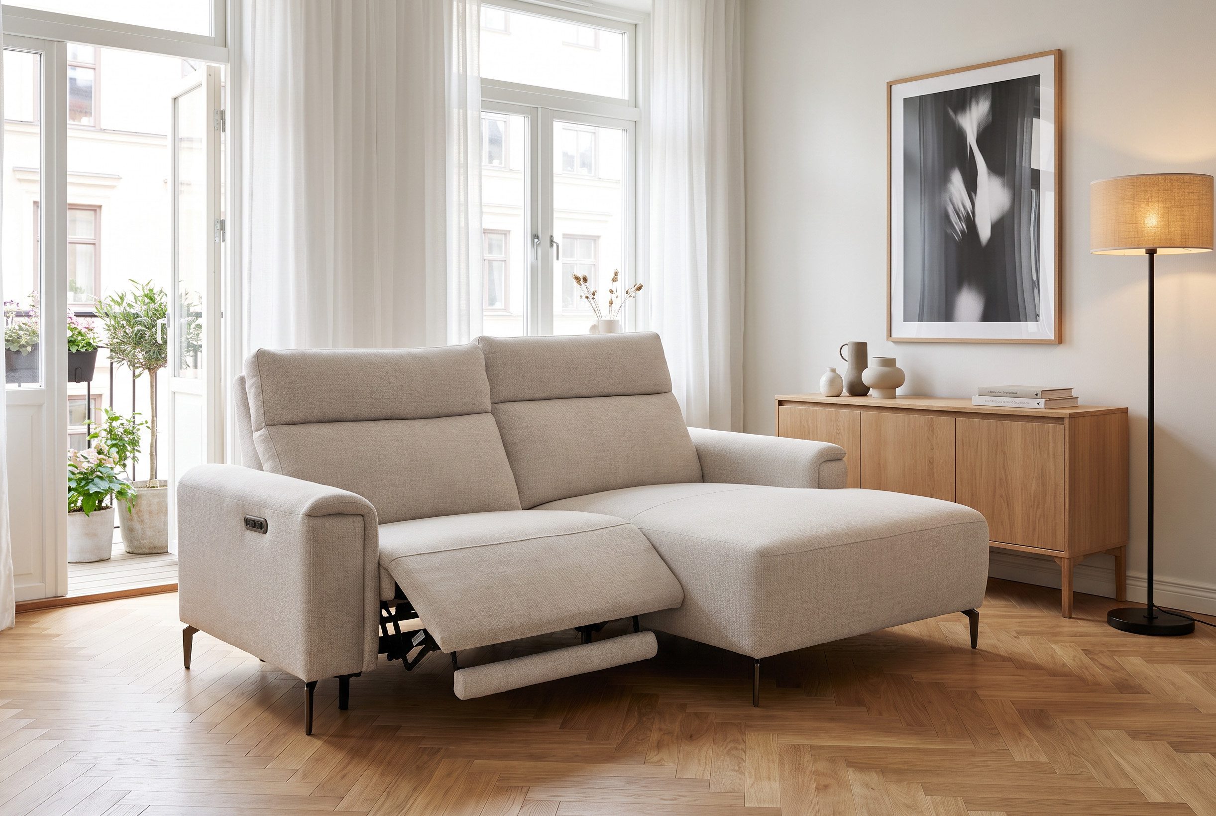 OTTO home Ecksofa YELLIA L-Form, 227cm - elektrische Relaxfunktion, USB A/C, hoch elastischer Schaumstoff (HR) im Sitz, Webstoff