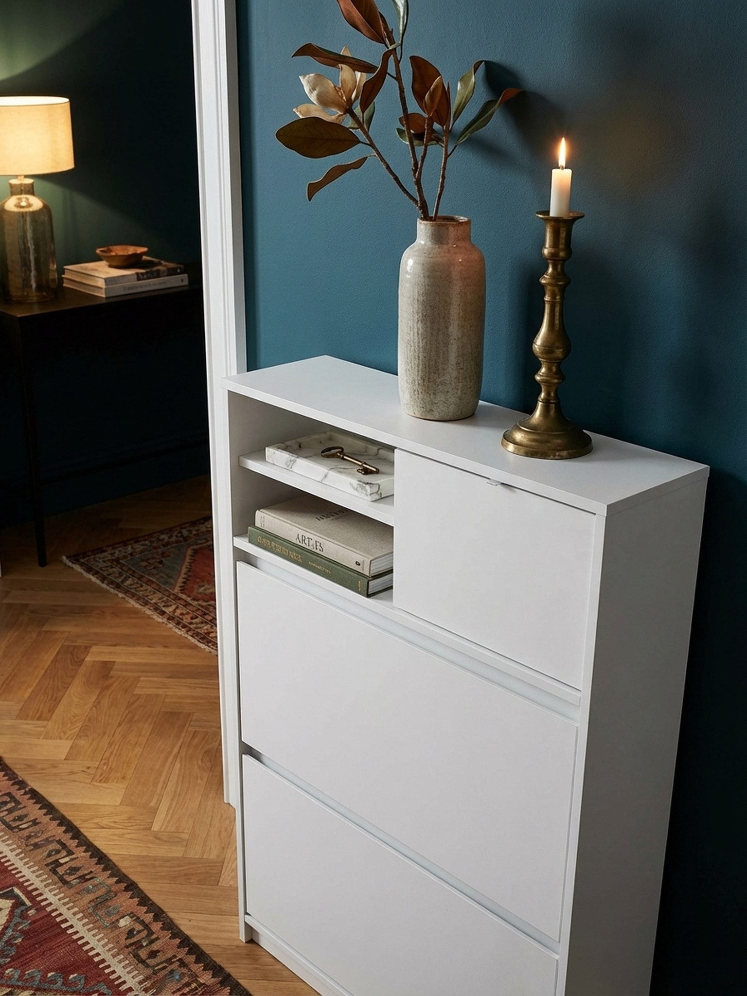 KADIMA DESIGN Schuhschrank Schuhschrank Weiß 71x110x24 cm Schuhkipper Geschlossen, Schuhkommode (Schuhe Hoch) Modern, Flurschrank mit Ablage, Schuhaufbewahrung Flurkommode für