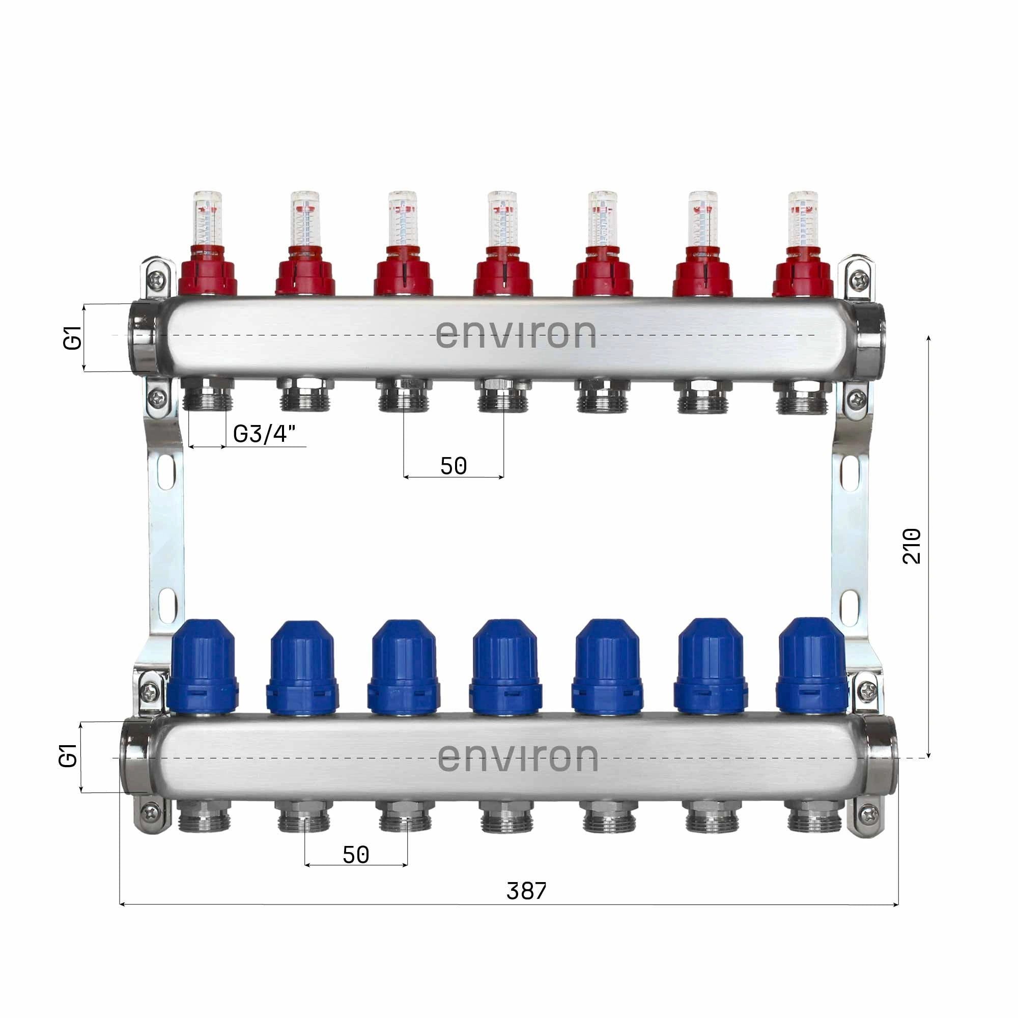 Environ Fußbodenheizung Edelstahl Heizkreisverteiler 2 - 12 fach - 7-fach