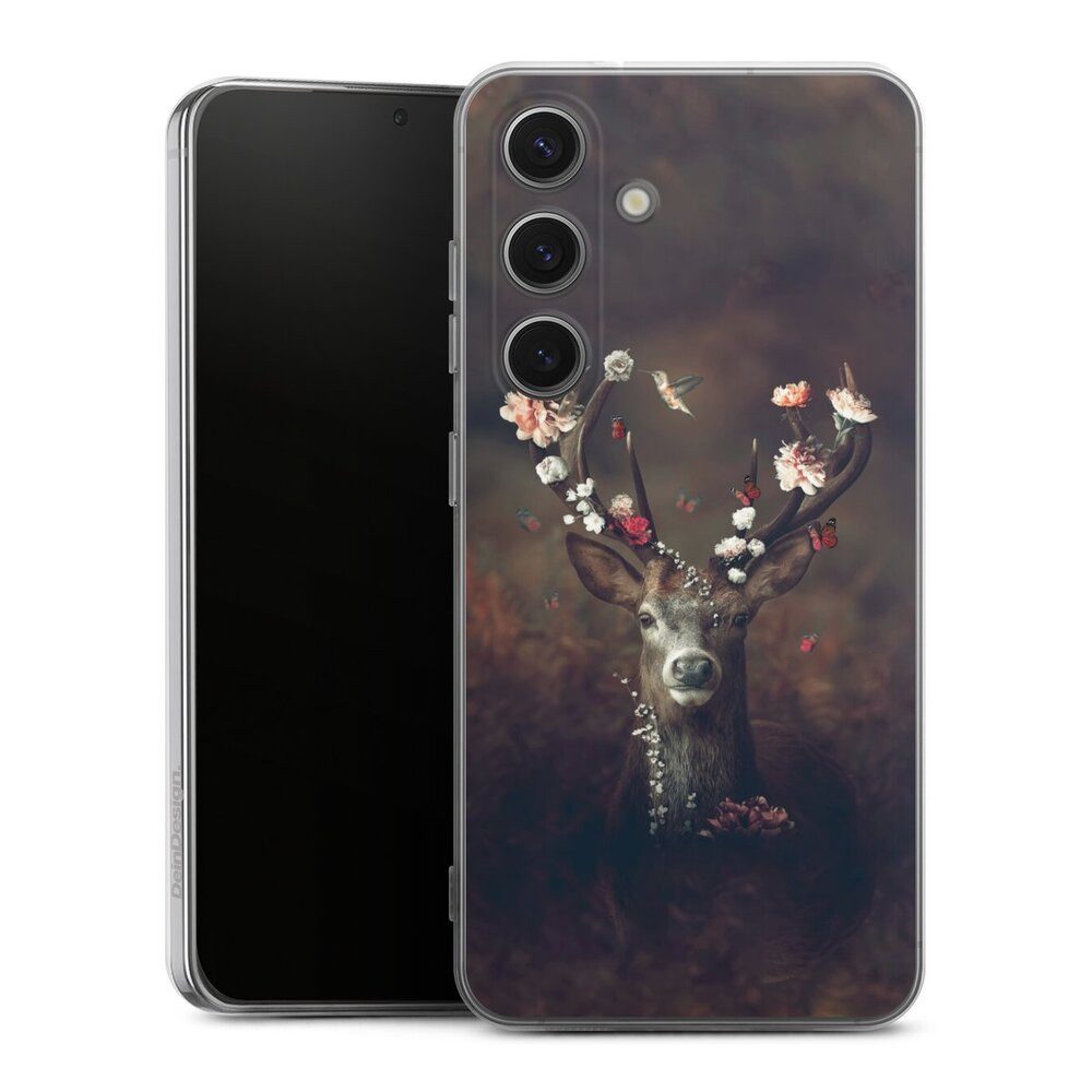 DeinDesign Handyhülle Rehe Rentier Blumen Fauna Flora Deer, Samsung Galaxy S25 Silikon Hülle Bumper Case Handy Schutzhülle