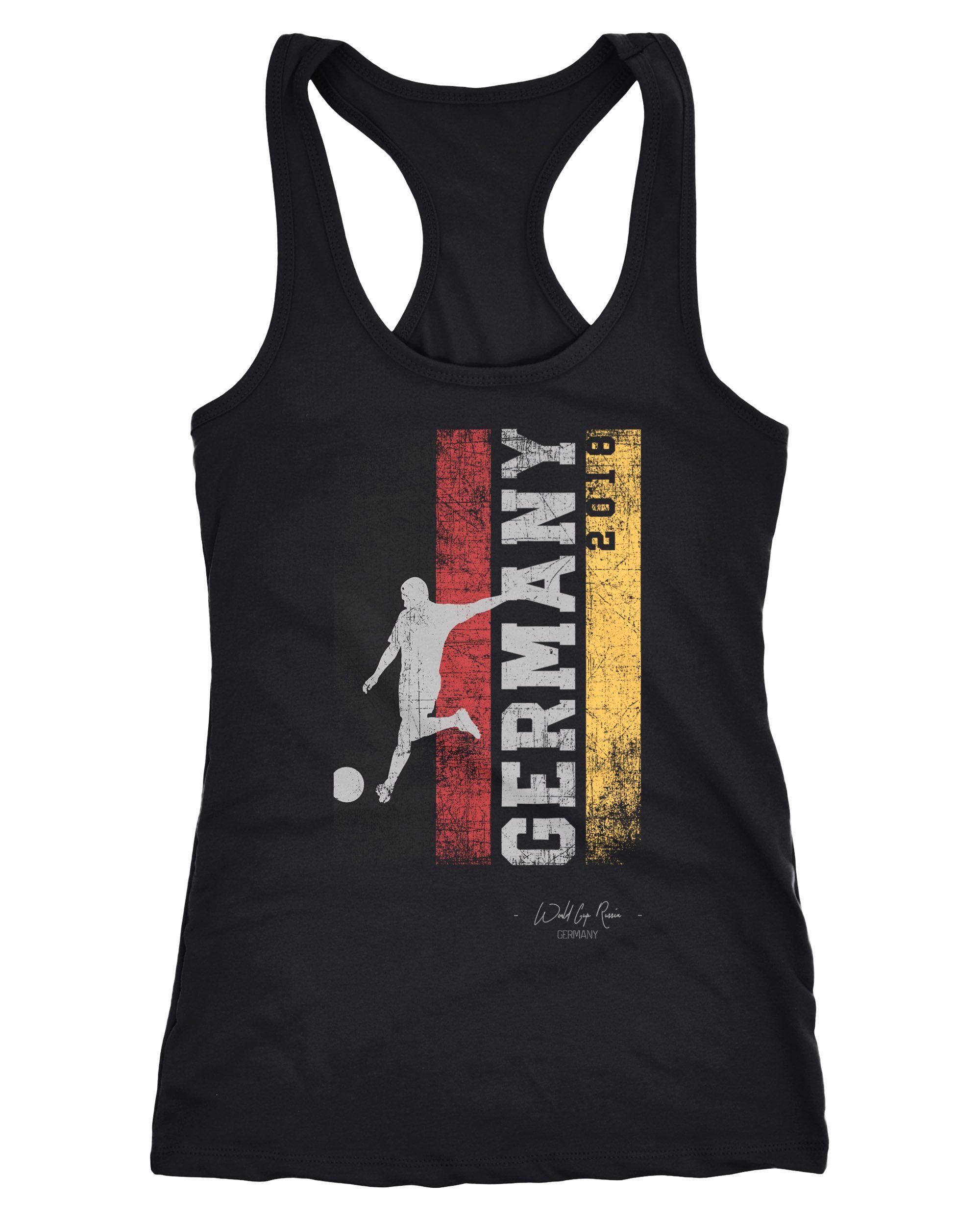 Tanktop Damen Tank Top Fan-Shirt Deutschland WM 2018 Fußball Weltmeisterschaft Racerback Muskelshirt Muscle Shirt Achselshirt Moonworks®