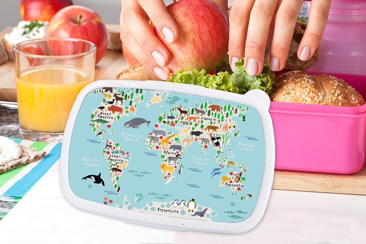 Wal, (2-tlg), Kinder - Erwachsene, MuchoWow Brotbox - Tiere Orca - Mädchen, Blau Kunststoff, für rosa Brotdose Kinder, Weltkarte Snackbox, Kunststoff - - Lunchbox