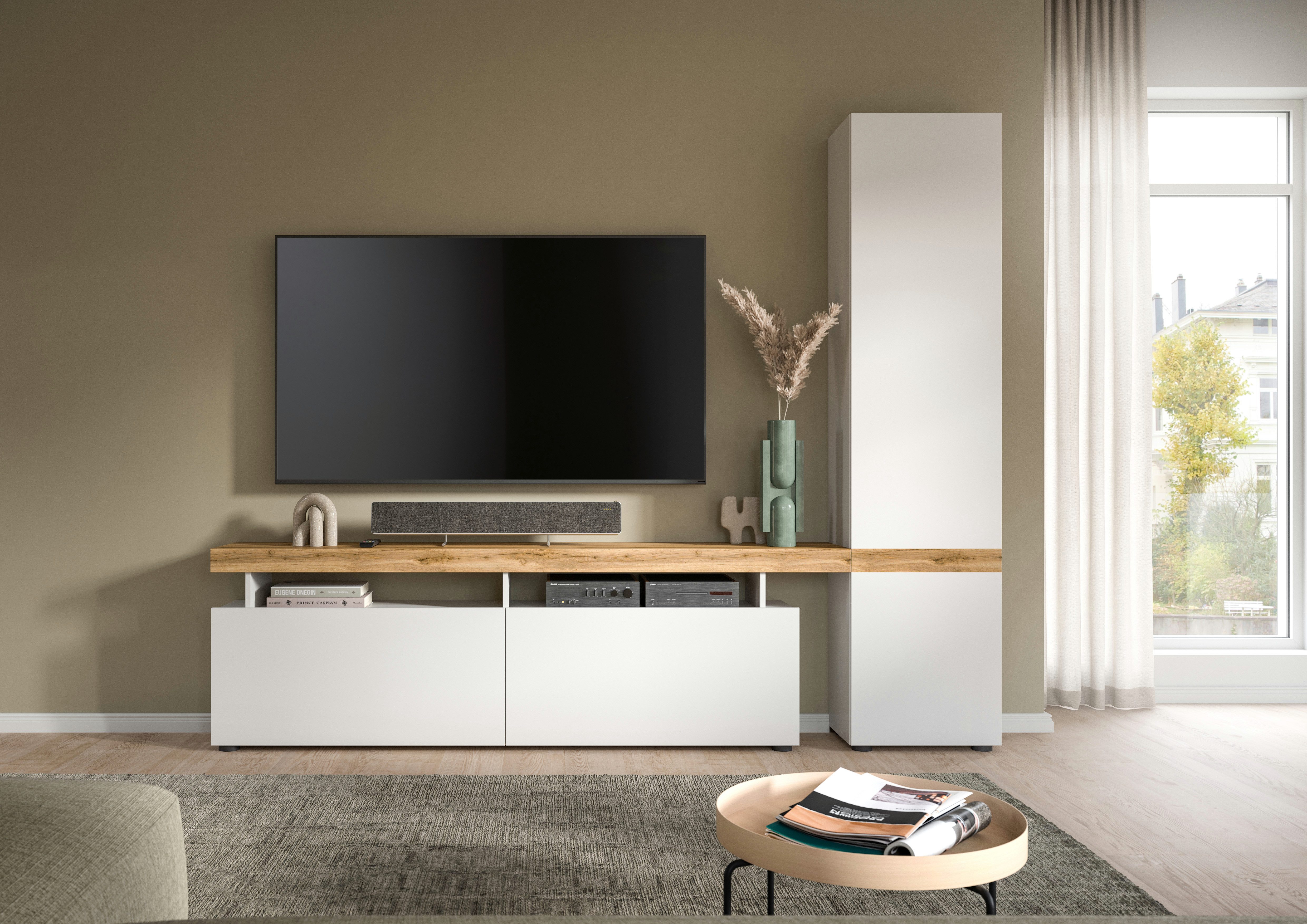 INOSIGN Wohnwand MAMBO, TOPSELLER!, Breite 235 cm, grifflose Fronten, Push to open, (2-St., bestehend aus: Lowboard und Hochschrank), 2-farbig, grifflose Fronten, Mediawand, TV-Wand, TV-Möbel