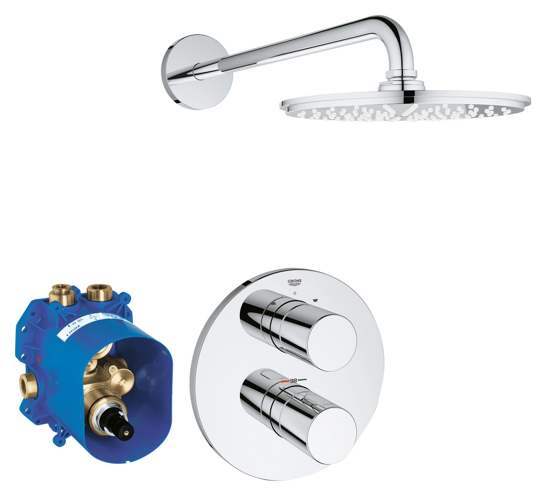 Grohe Duschsystem Grohtherm 3000 Cosmopolitan, Höhe 21 cm, 1 Strahlart(en),  Unterputz m. Rainshower Cosmopolitan 210 Design rund Unterputz - Chrom