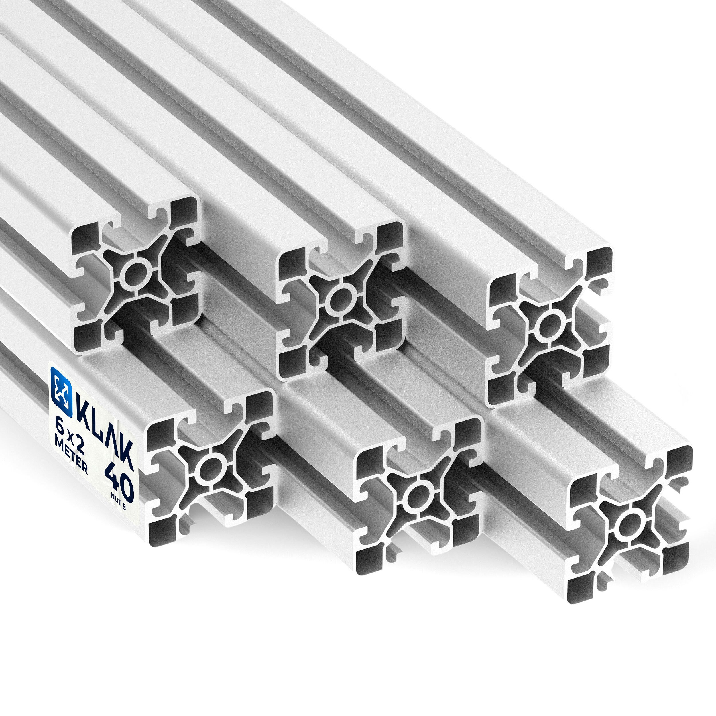 KLAK Profil KLAK 40 - 6x Aluprofil 40x40mm light 2m System-, Montageprofil Nut 8 (Set)