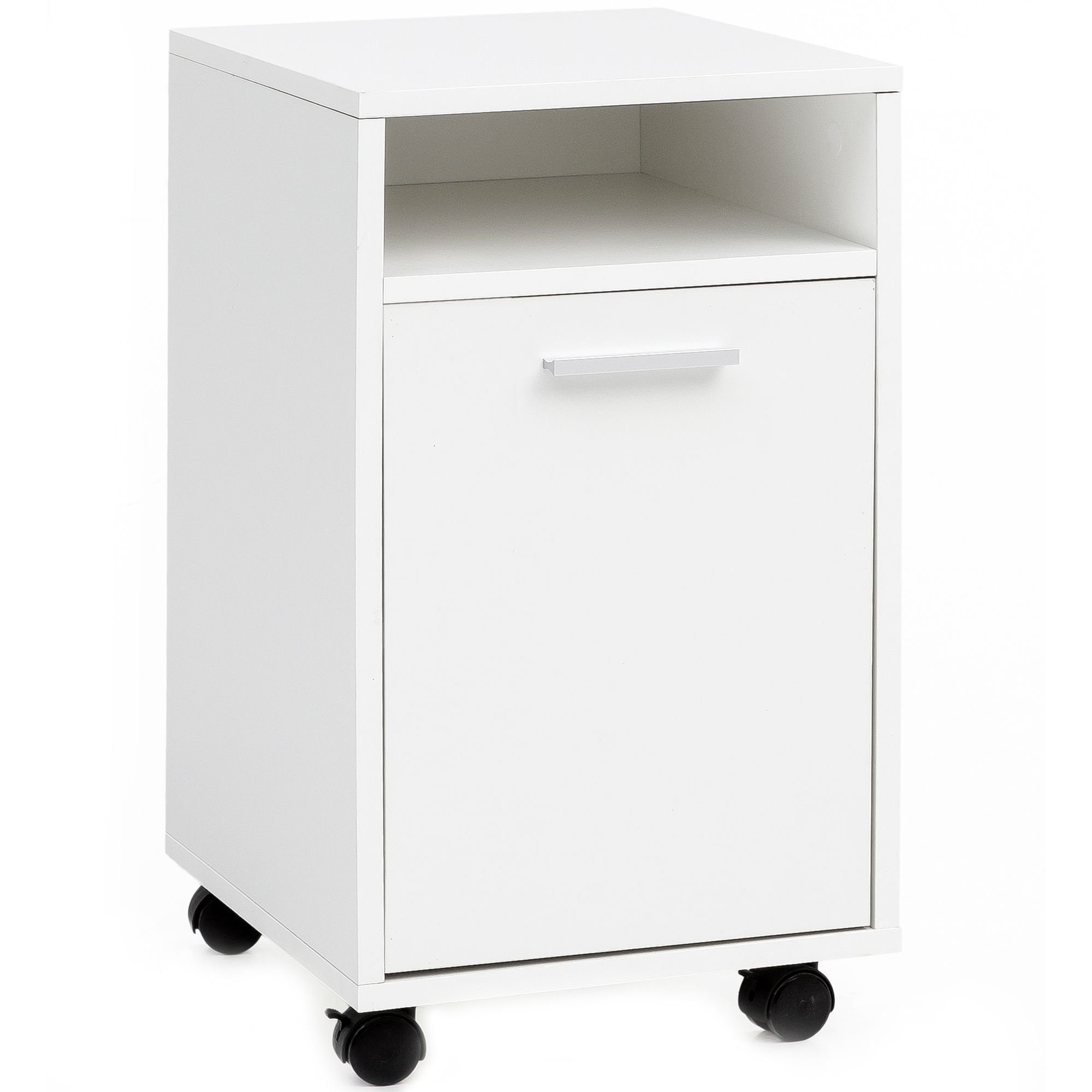 möbelando Rollcontainer Rollcontainer WL5.928 Weiß 33x60x38cm Schubladensc, Rollcontainer WL5.928 Weiß 33x60x38cm Schubladenschrank Büro Container, Schreibtischcontainer mit Tür & Ablage, Bürocontainer Beistellcontainer mit Rollen, Kleiner Schubladencontainer