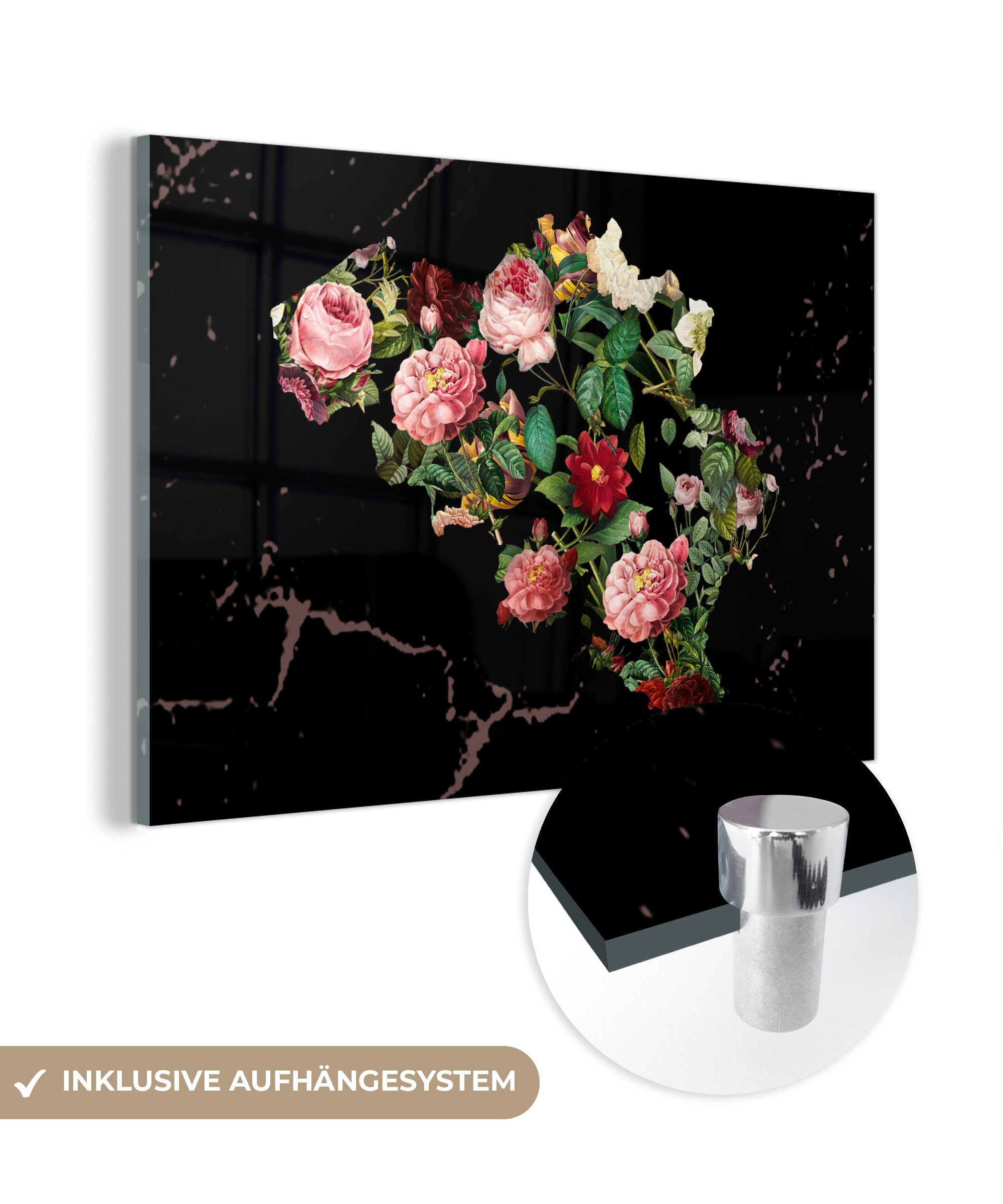 MuchoWow Acrylglasbild Karte - Belgien - Blumen, (1 St), Acrylglasbilder Wohnzimmer & Schlafzimmer