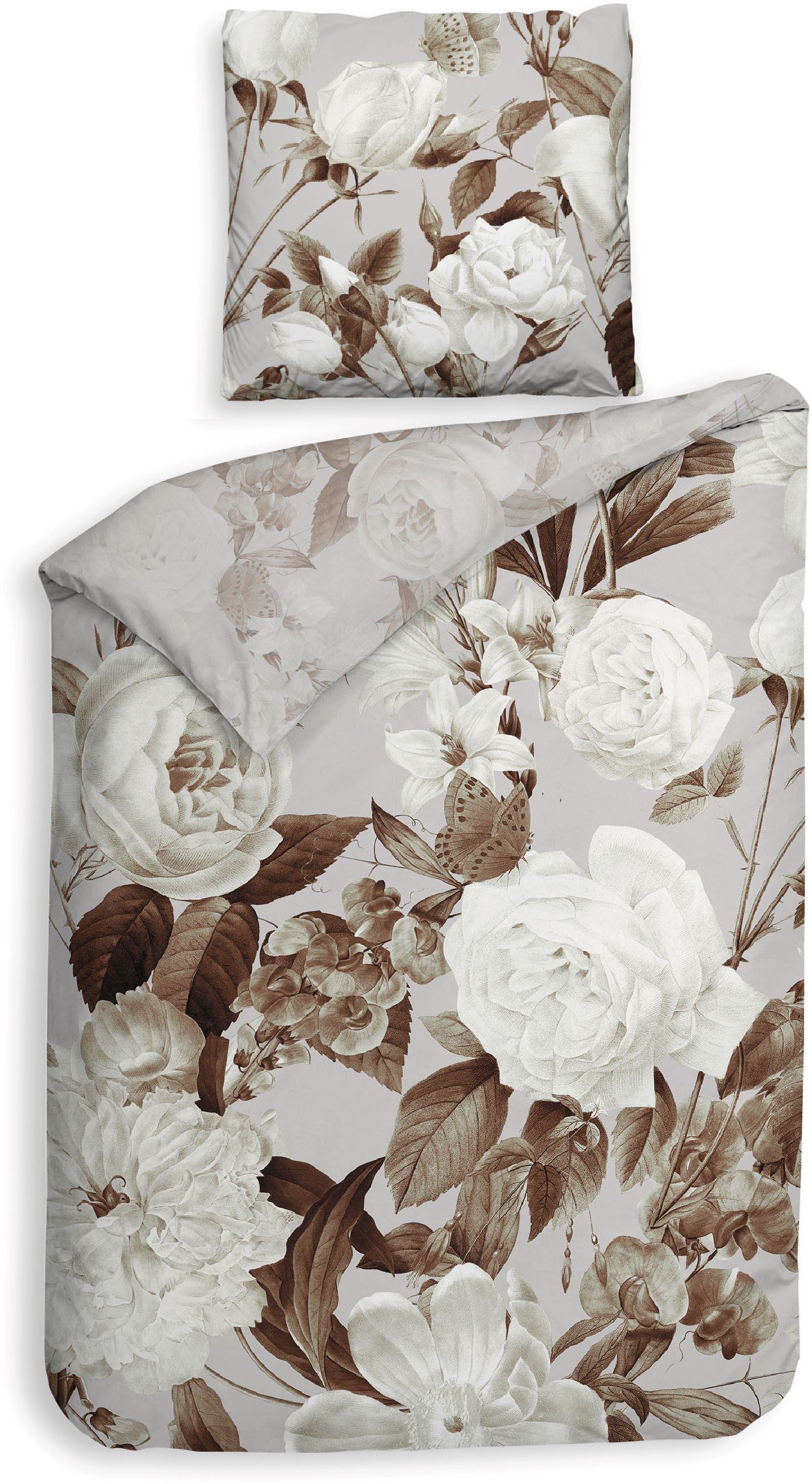 Heckett and Lane Bettwäsche Danna, Mako-Satin, 2 teilig, Blumen Muster, hochwertiges Mako-Satin, Bettwäsche ab 135x200 cm.
