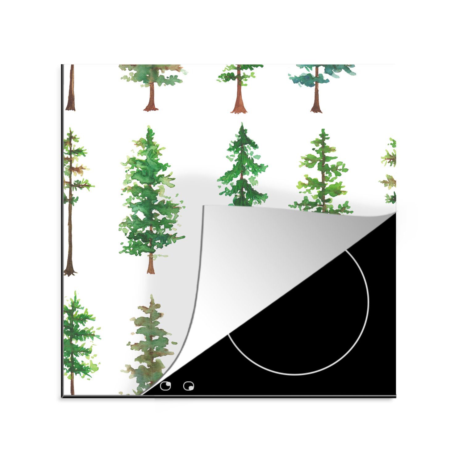 cm, - Vinyl, 78x78 - Arbeitsplatte (1 Baum küche Aquarell tlg), Ceranfeldabdeckung, Herdblende-/Abdeckplatte Muster, für MuchoWow