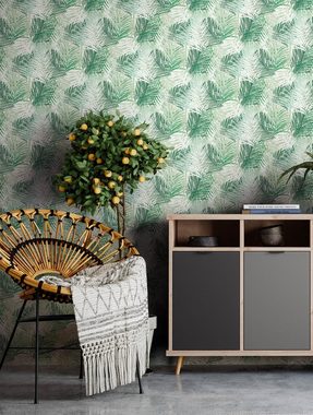 Newroom Vliestapete, Grün Tapete Modern Dschungel - Mustertapete Blumentapete Dunkelgrün Weiß Tropisch Floral Palmen Blätter für Wohnzimmer Schlafzimmer Küche