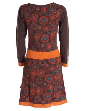 Vishes Jerseykleid Mandala-Blumen Wasserfall-Kragen Langarm Shirtkleid Boho, Ethno, Hippie, Festival Style