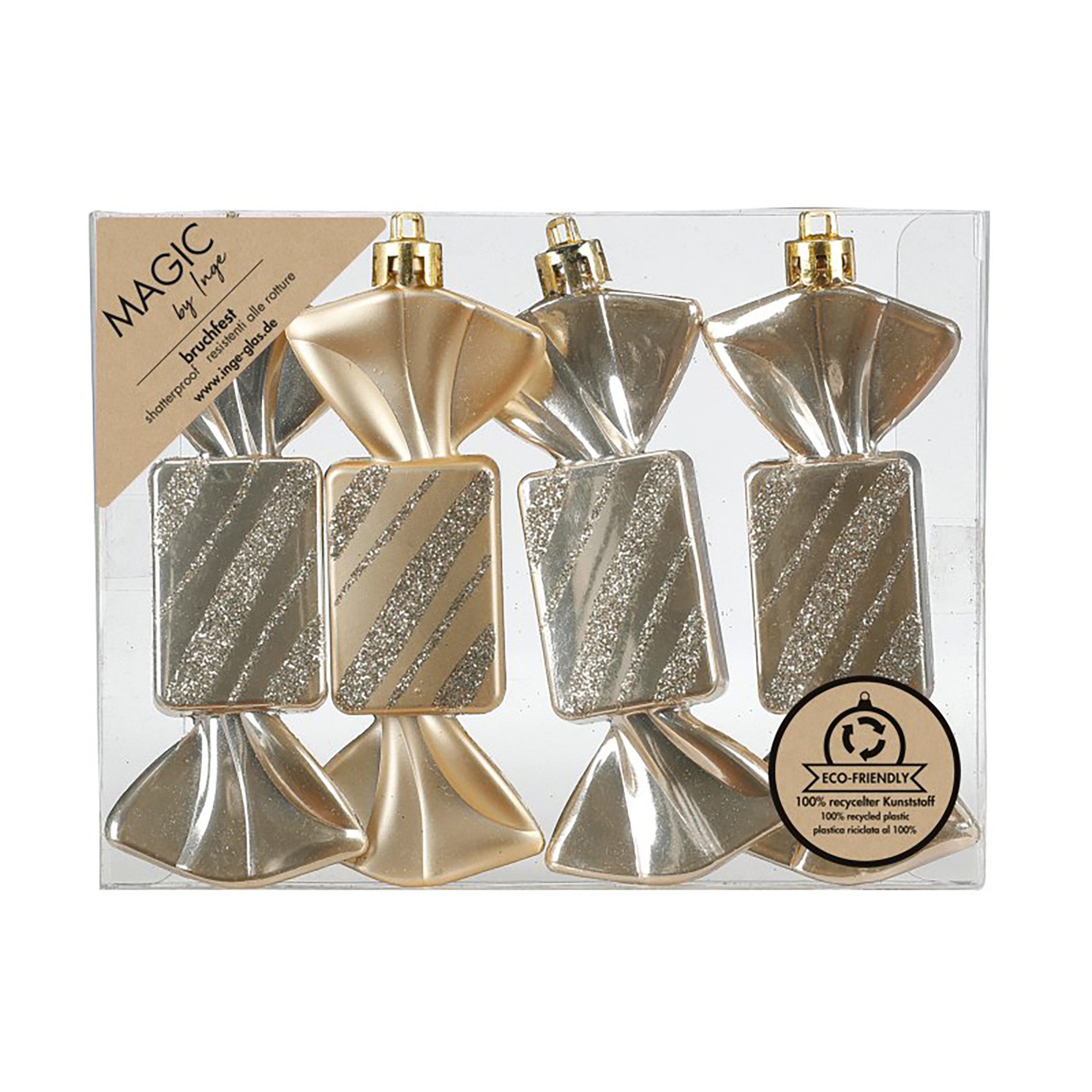 Holly & Jolly Christbaumschmuck, Christbaumschmuck Bonbons 10,5cm Kunststoff 4er Set - Creamy Gold
