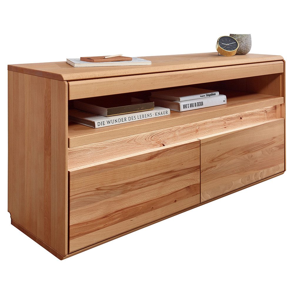 Lomadox Lowboard WELLAND-69, 123 cm breit, Kernbuche massiv geölt mit LED-Beleuchtung