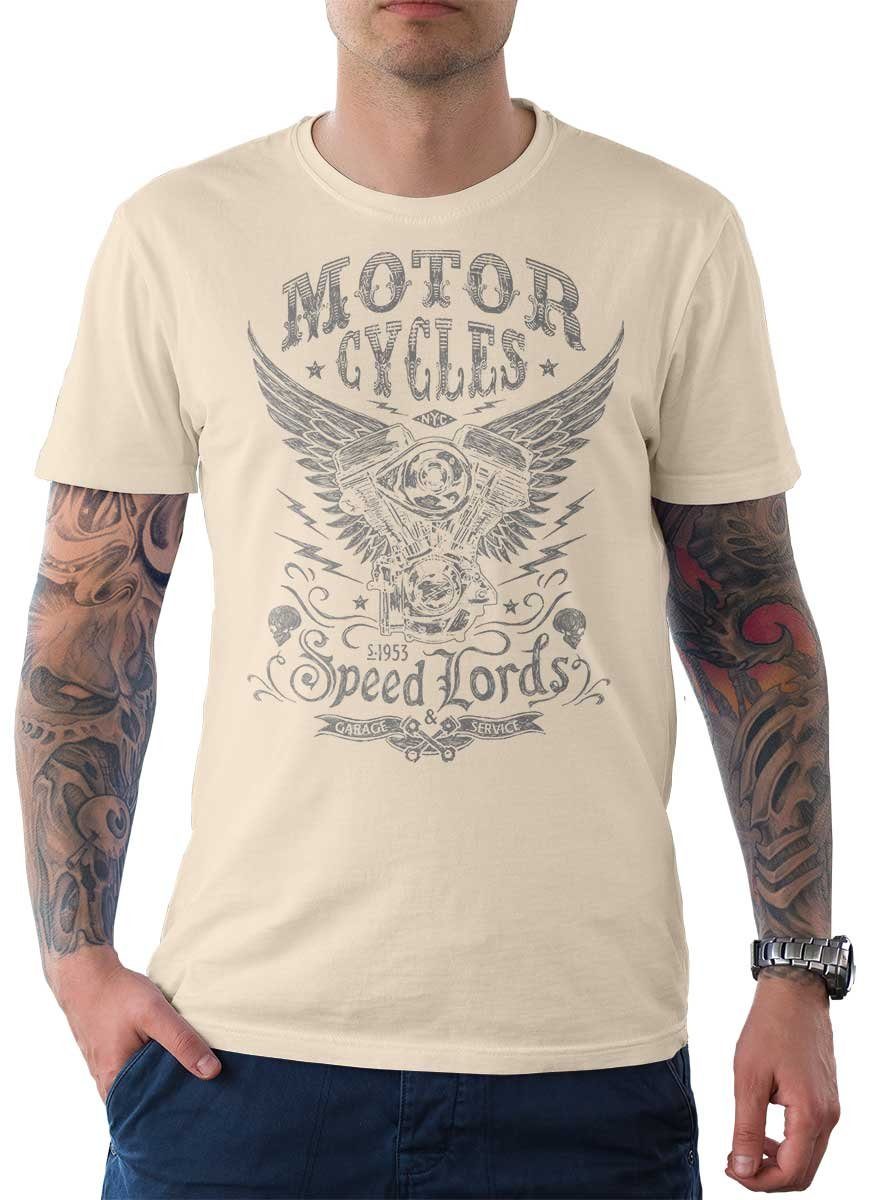 Tee Wheels Biker T-Shirt Motiv / Motorrad On Speedlords T-Shirt Herren mit Rebel Cream