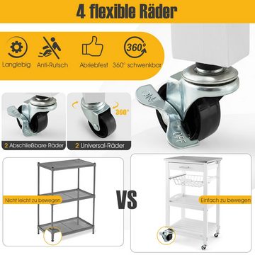 COSTWAY Servierwagen, mit Schublade, Korb & Serviertablett, auf Rollen