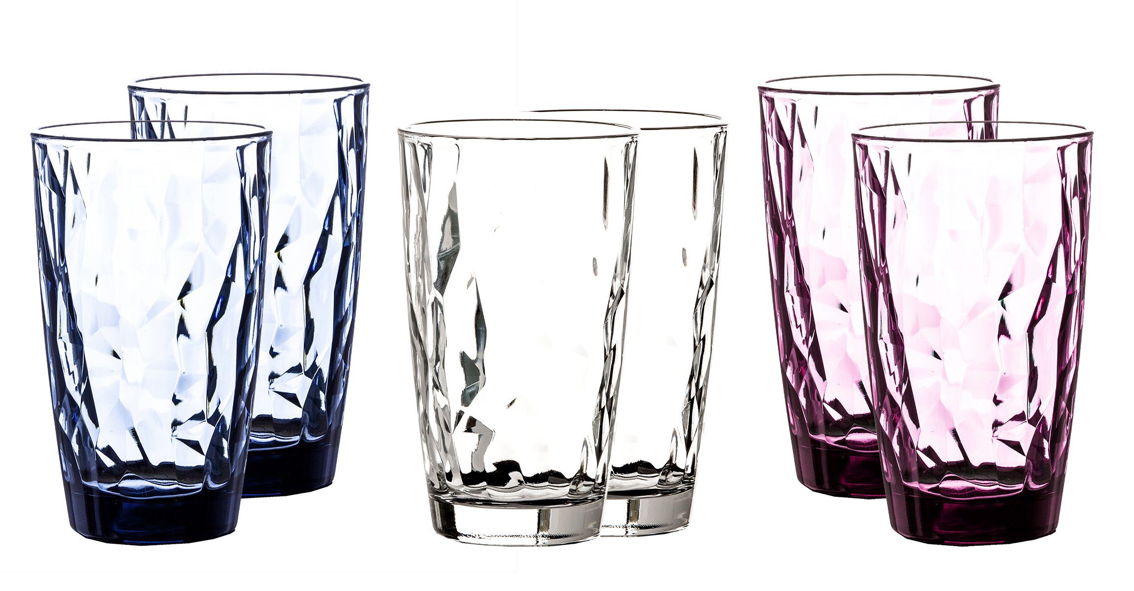 Bormioli Rocco Gläser-Set »6x Diamond Trinkgläser 470ml Transparent, blau,  violett (je 2x)«, Glas