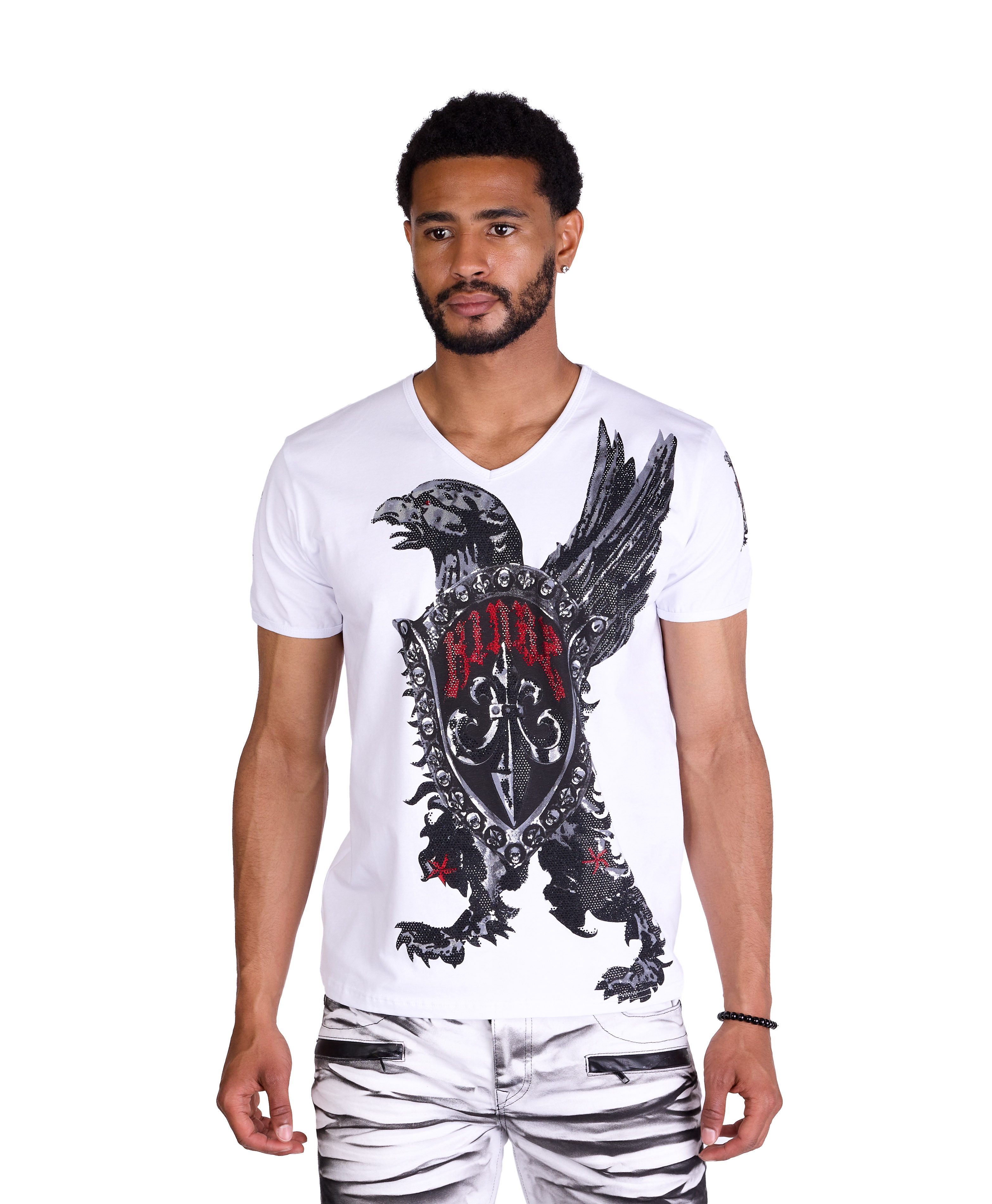 KINGZ T-Shirt T-Shirt SLIM Fit mit Adlermotiv und Strass
