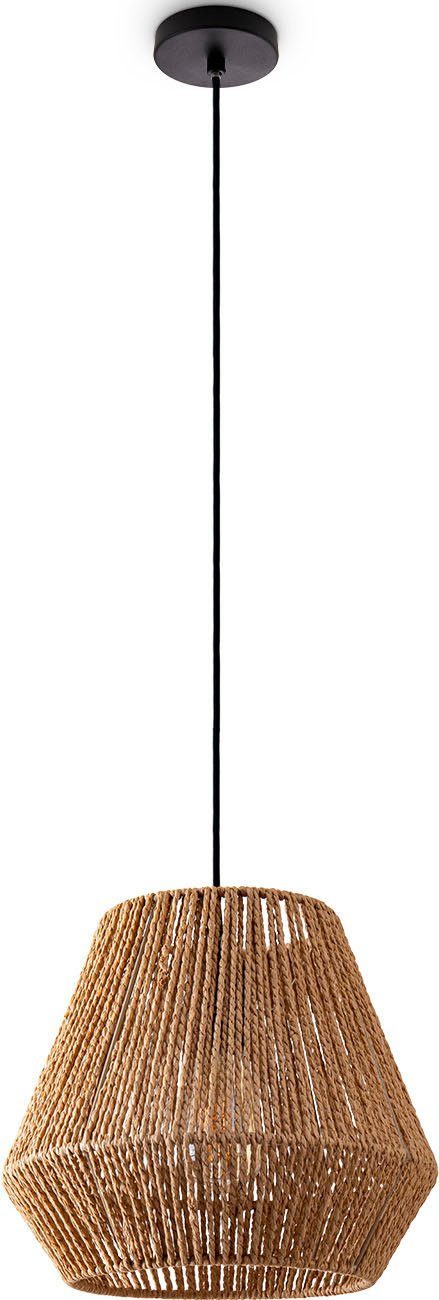 Paco Home Pendelleuchte Hugo Diego, ohne Leuchtmittel, Wohnzimmer Esszimmer Rattan Optik Boho Lampenschirm Papier