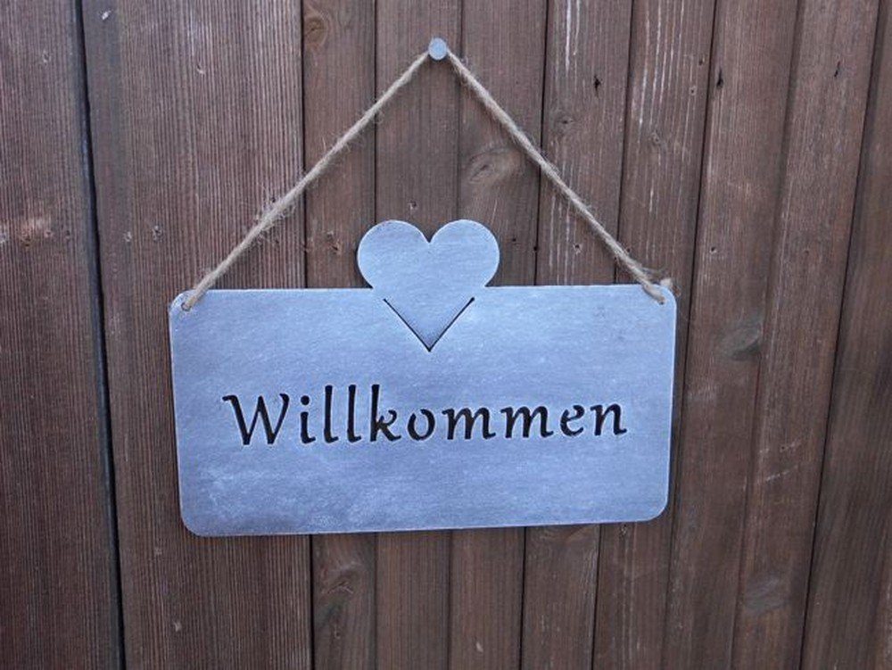 Deko-Impression Hängedekoration Dekoratives, stabiles Eisenschild - Willkommen - 25 cm grau Geschenk (1 St)