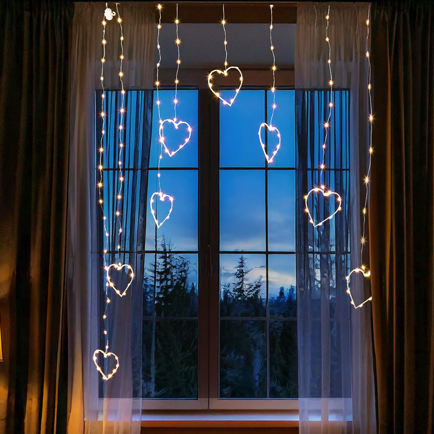 MARELIDA LED-Lichtervorhang LED Lichtervorhang Herzen Fensterbeleuchtung günstig online kaufen