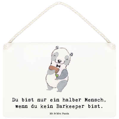 Mr. & Mrs. Panda Hinweisschild DIN A6 Barkeeper Herz - Weiß - Geschenk, Barmann, Schild, Holzschild, (1 St), Aufhängung inklusive