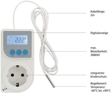 Xavax Raumthermostat Steckdosen-Thermostat, für Infrarotheizung, Klimagerät, Steckerthermostat mit Fühler