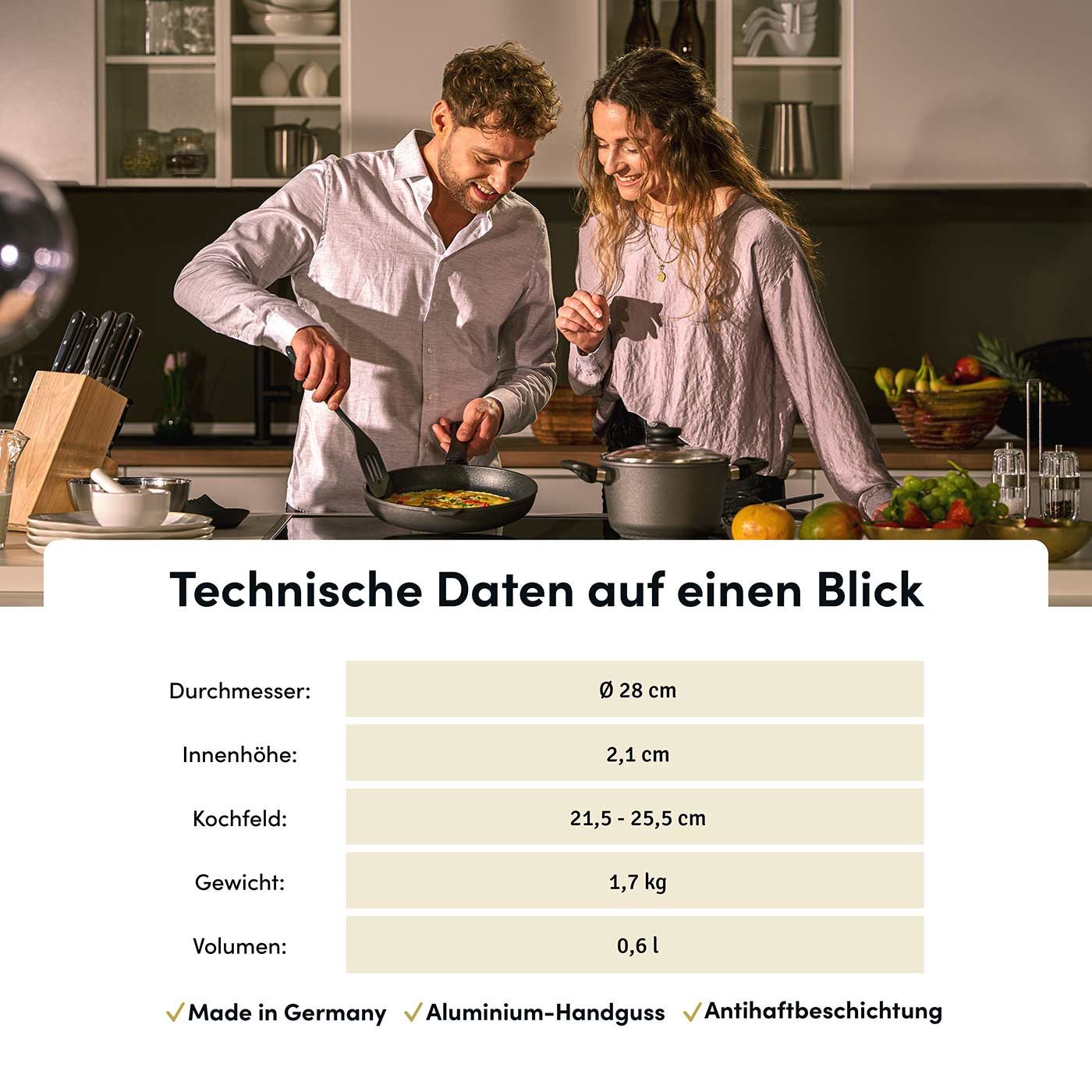 Hoffmann Germany Crêpepfanne Crepe Pfanne Ø 28 cm, Made in Germany alle Herdarten, Aluguss (1-tlg., 1x Crêpepfanne Ø 28 cm), abnehmbarer Griff, Induktion, Antihaft, einseitig erhöht