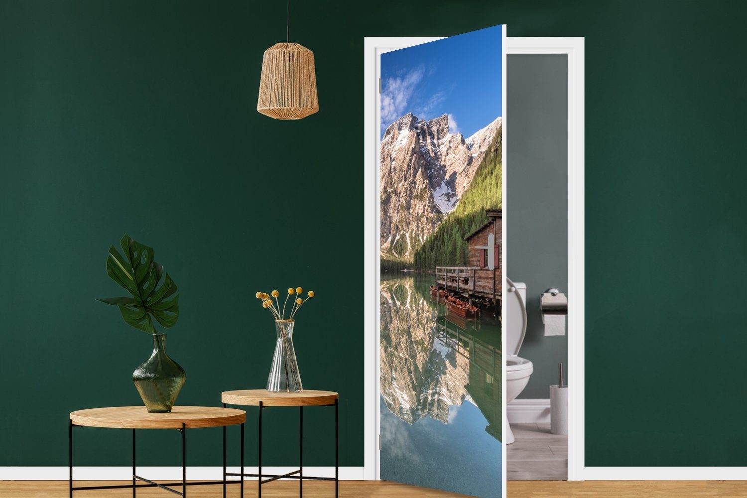 Türtapete für Matt, Wildsee Tür, Türaufkleber, in Italien, 75x205 cm Spiegelung bedruckt, Pragser Fototapete St), (1 MuchoWow im