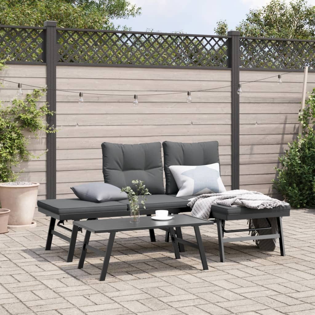 furnicato Gartenbank Schwarz 165x110x76 cm mit verstellbaren Seitenteilen