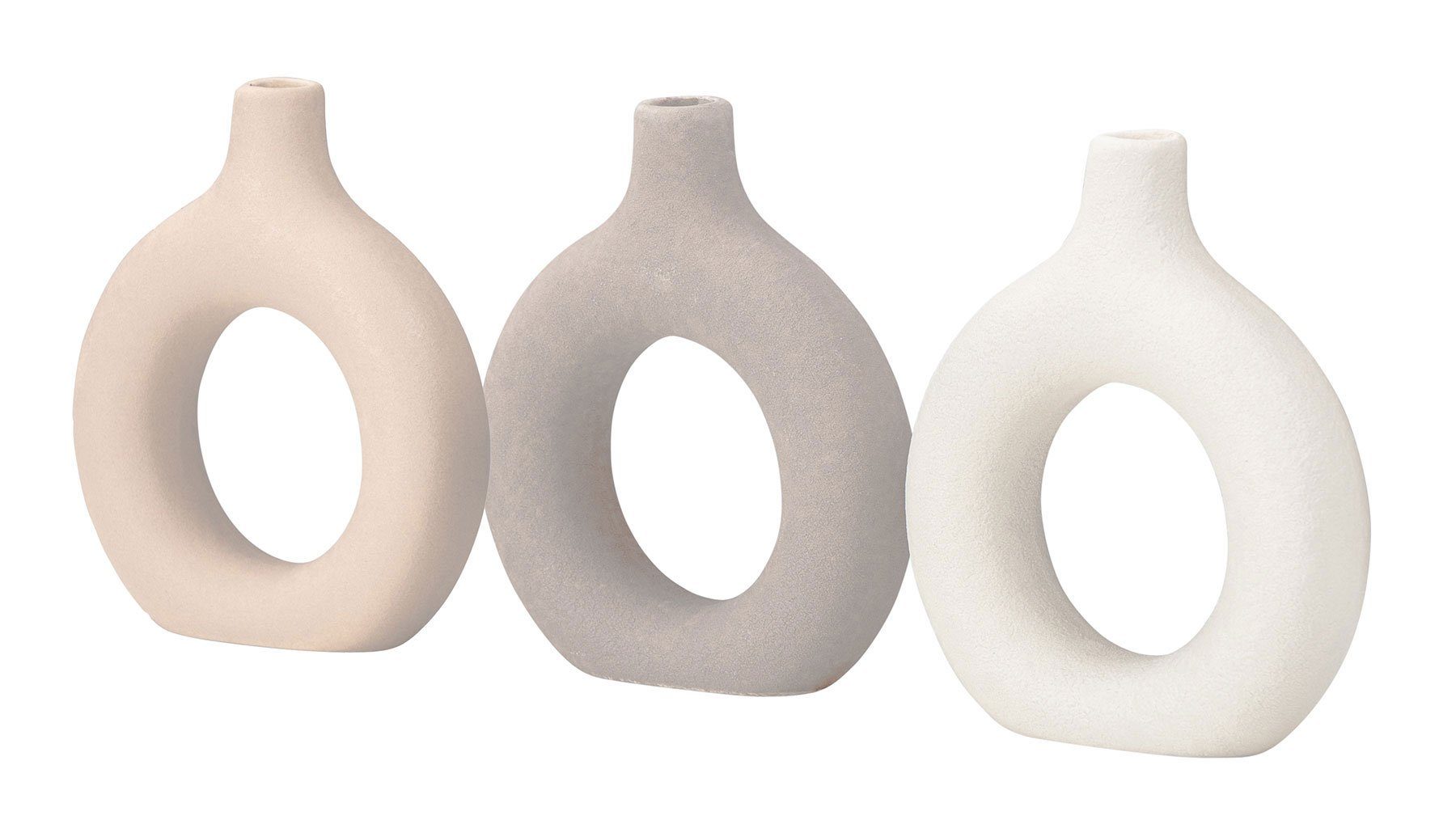 Levandeo® Dekovase, 3er Set Donut Vase H12cm Keramik Beige Blumenvase Rund Dekovase