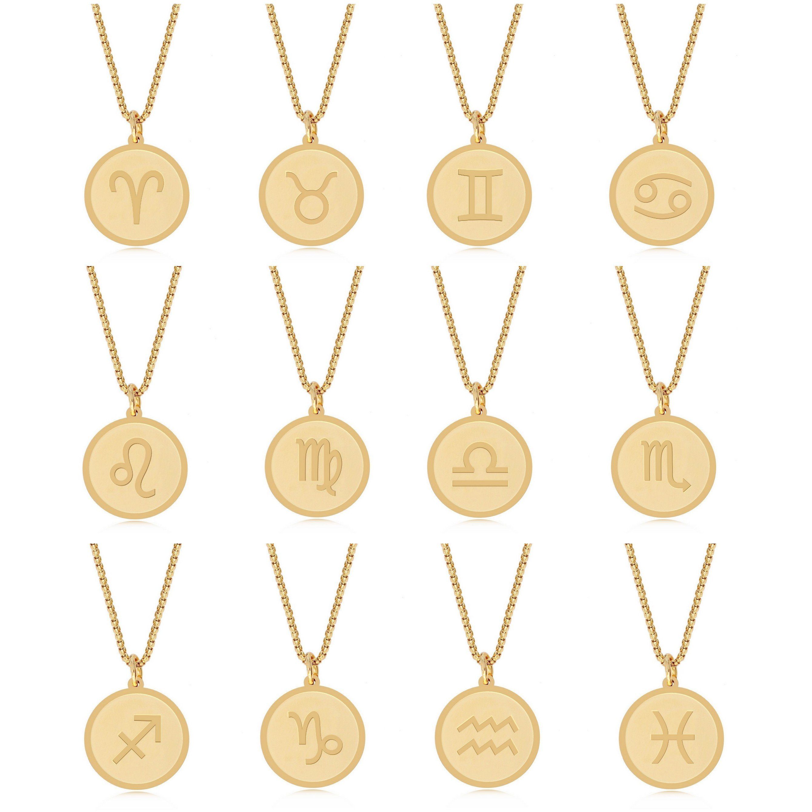 Timando Kette mit Anhänger Sternzeichen Kette mit Plättchen in gold-farben, Horoskop Halskette Tierkreis Zeichen, Geschenk für sie