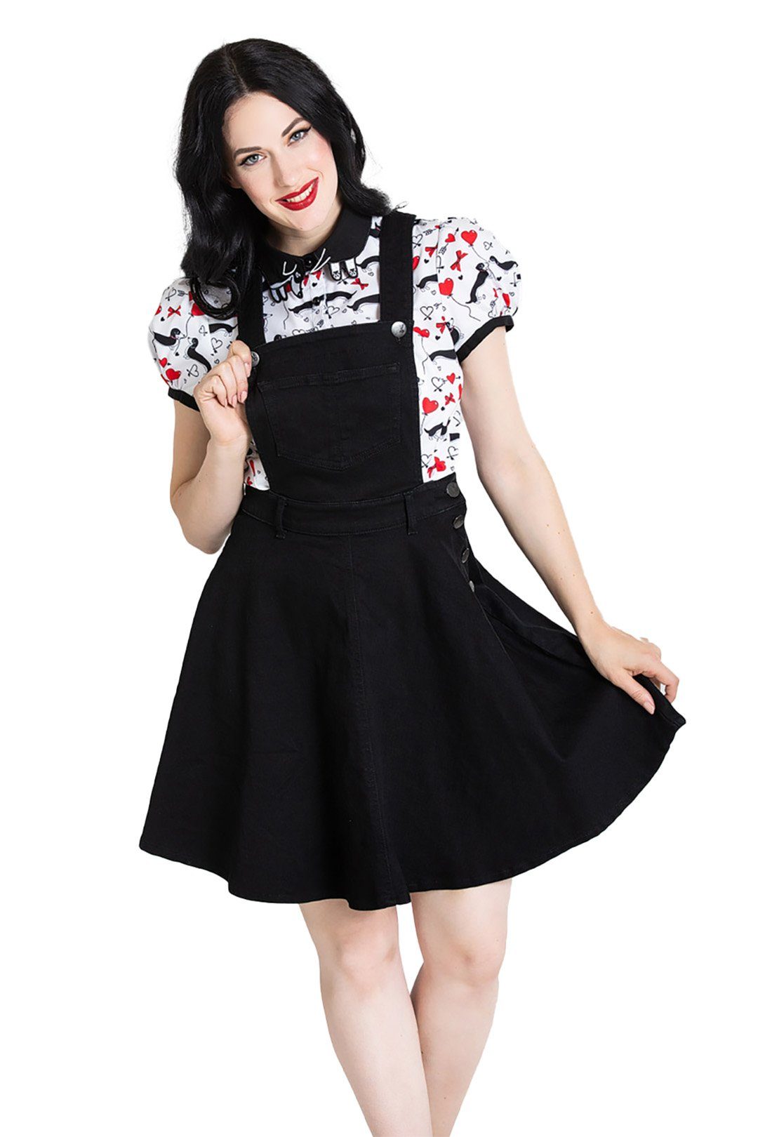 Hell Bunny A-Linien-Kleid Dakota Pinafore Dress Schwarz Retro Vintage Latzk günstig online kaufen