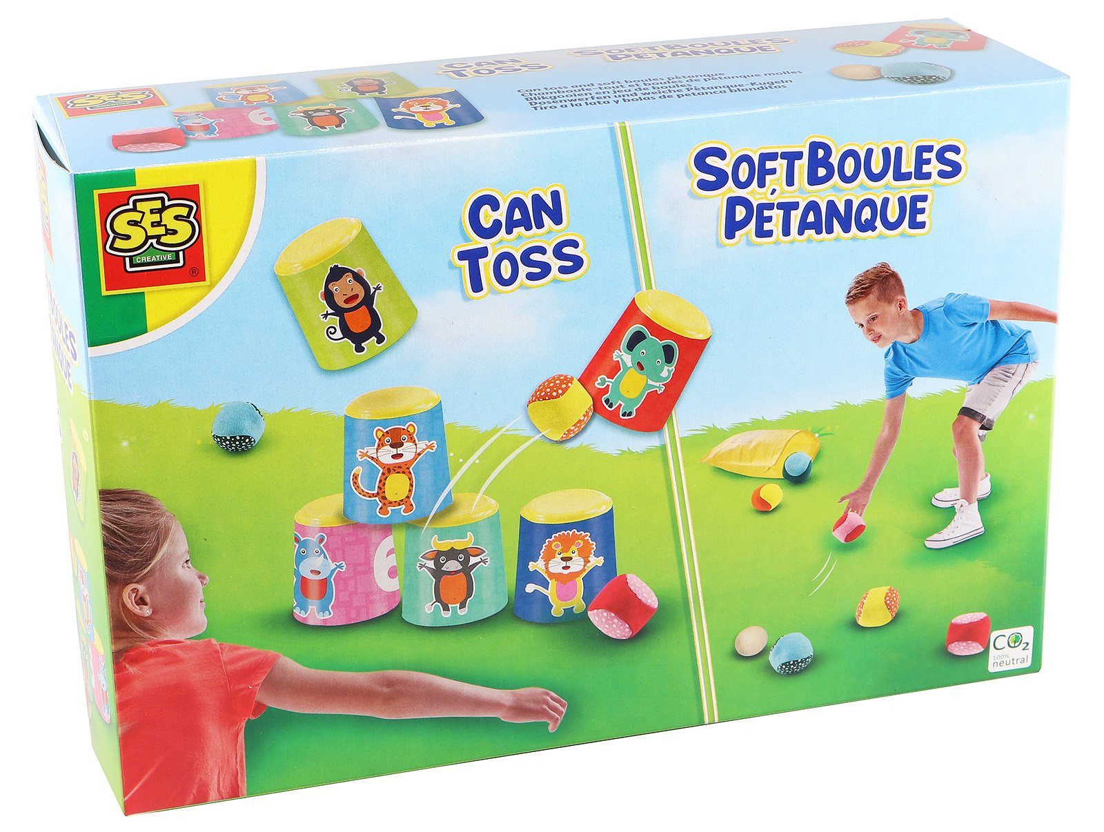 SES Creative Spielzeug-Gartenset SES Kinder 2-in-1 Dosenwerfen und Petanque Outdoor Spielset