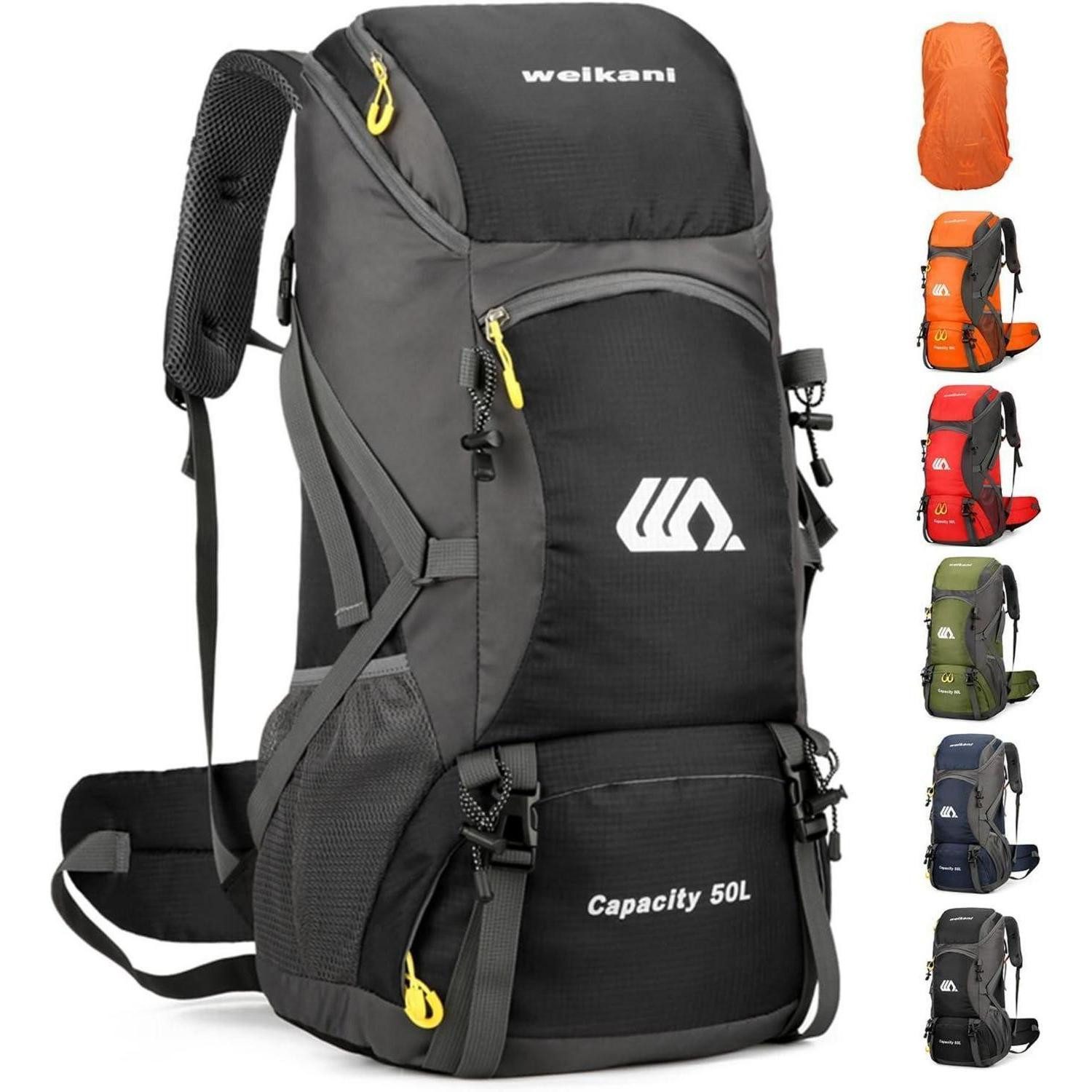 Trekkingrucksack Wanderrucksack 50L Trekkingrucksack Regenhülle Herren Schwarz