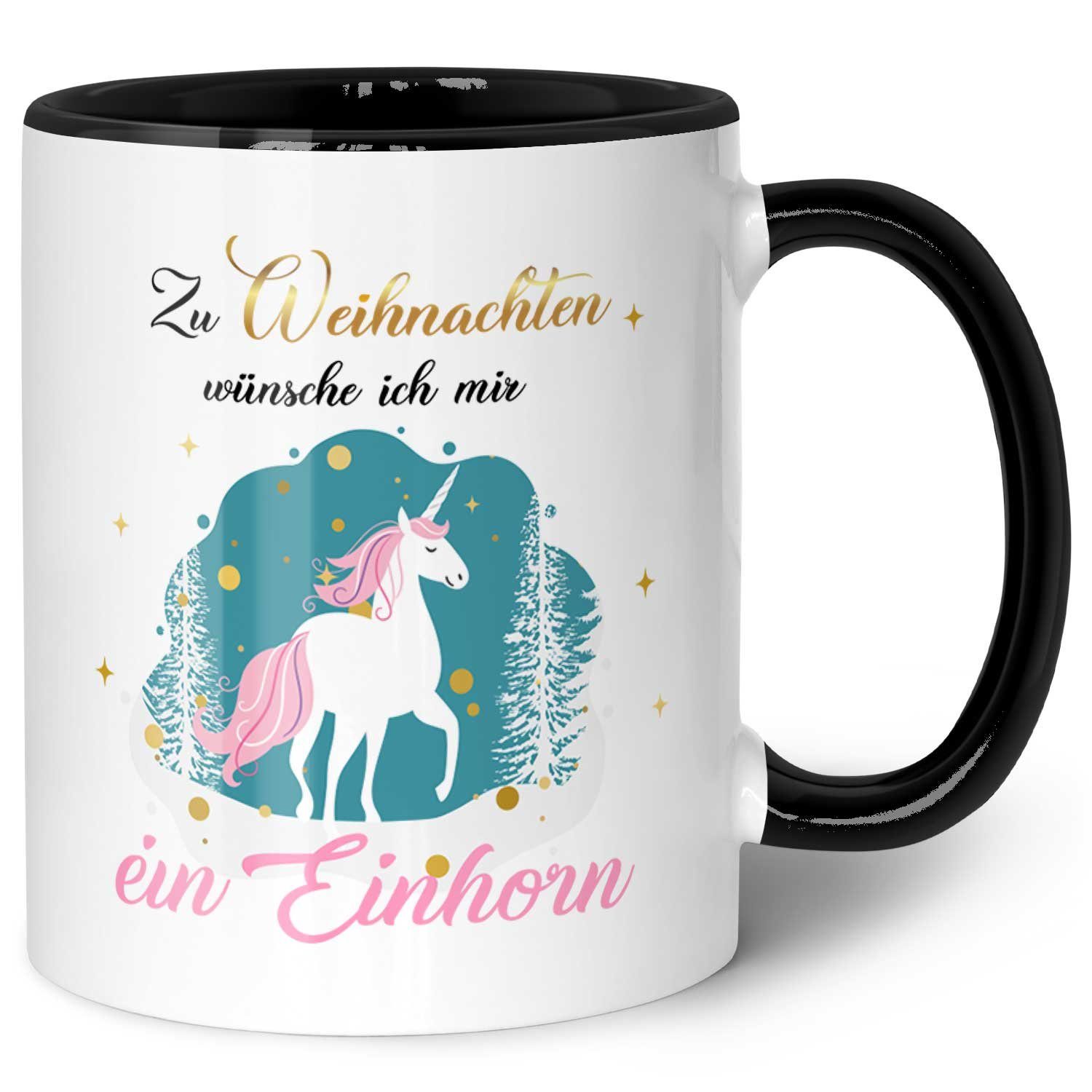 GRAVURZEILE Tasse mit Weihnachtsmotiv - Geschenke für Frauen & Männer zu Weihnachten, Spülmaschinenfest - Ein Einhorn zu Weihnachten - Schwarz & Weiß Schwarz und Weiß