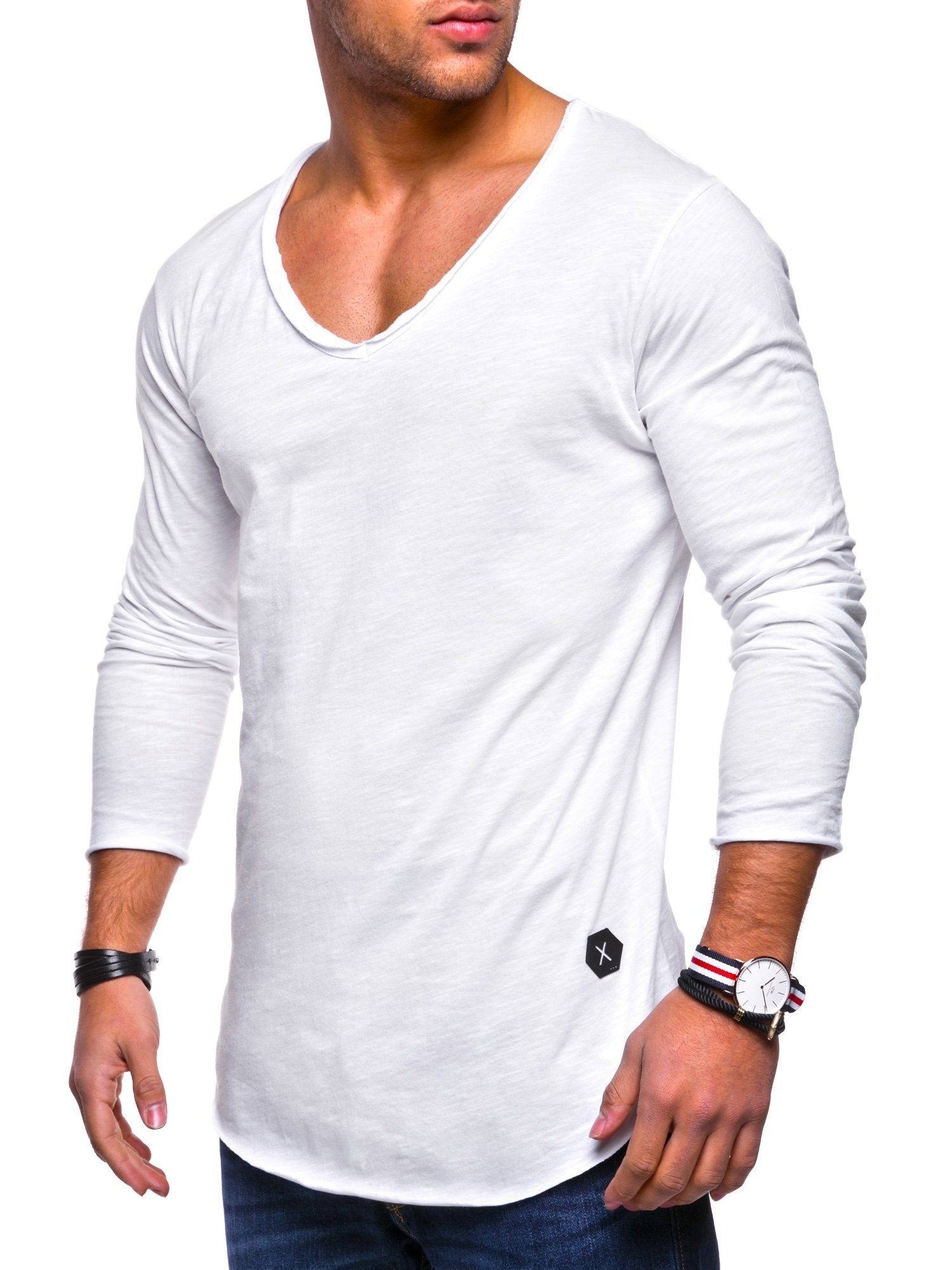 behype Langarmshirt NUKE L/S mit V-Ausschnitt weiß