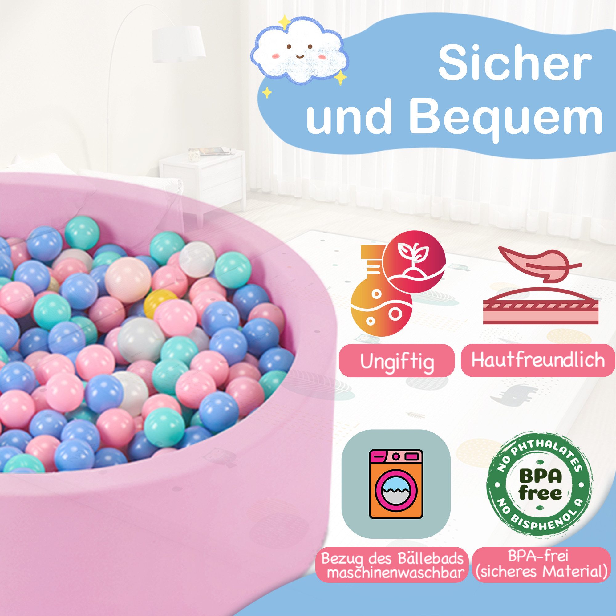 Aunekiv Bällebad Baby Memory-Schaumstoff Rund für Innen/Außen, (1-tlg), 120Cmx40Cm, Ohne Bälle