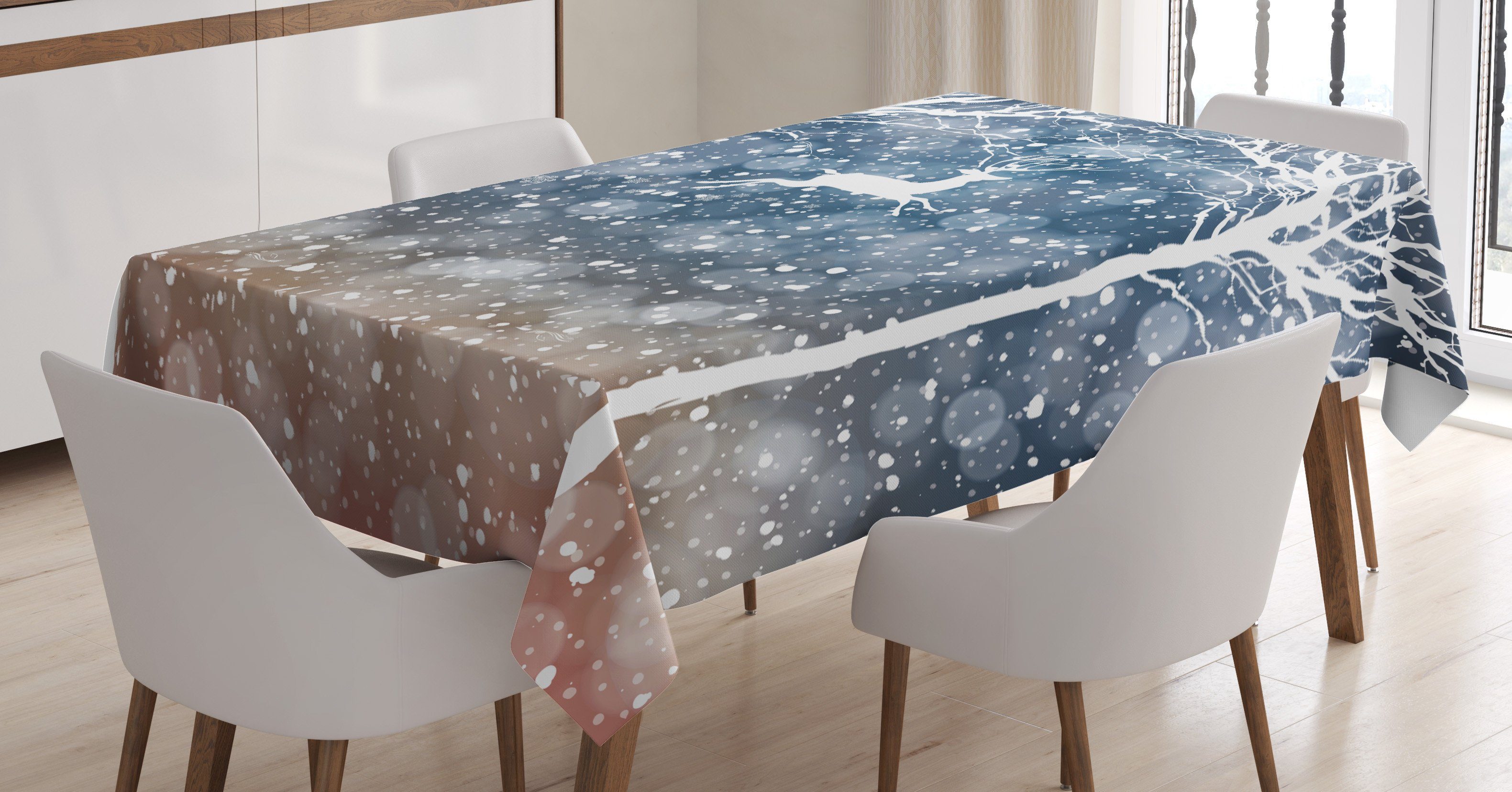Tischdecke Ombre Für Abakuhaus Weihnachten Bereich den Farbfest Außen Farben, Klare Deer Schnee Fliegen Waschbar geeignet