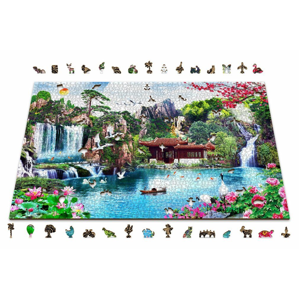 Wooden City Puzzle Holzpuzzle Wasserfälle im japanischen Garten 2in1, 2000 Teile ECO, Puzzleteile