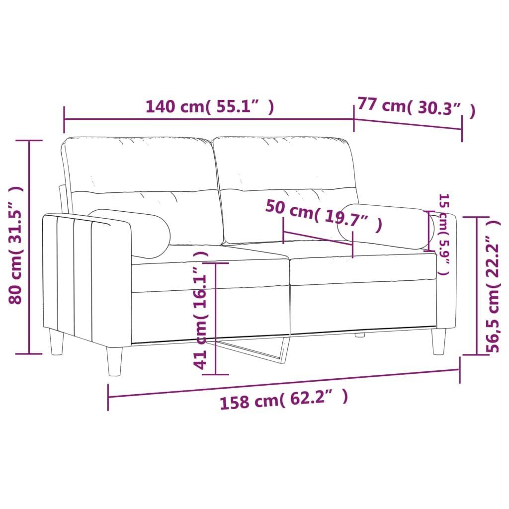 2-Sitzer-Sofa Sofa Hellgrau Metallgestell,Sitzbreite: DOTMALL cm 140 Polstersofa,