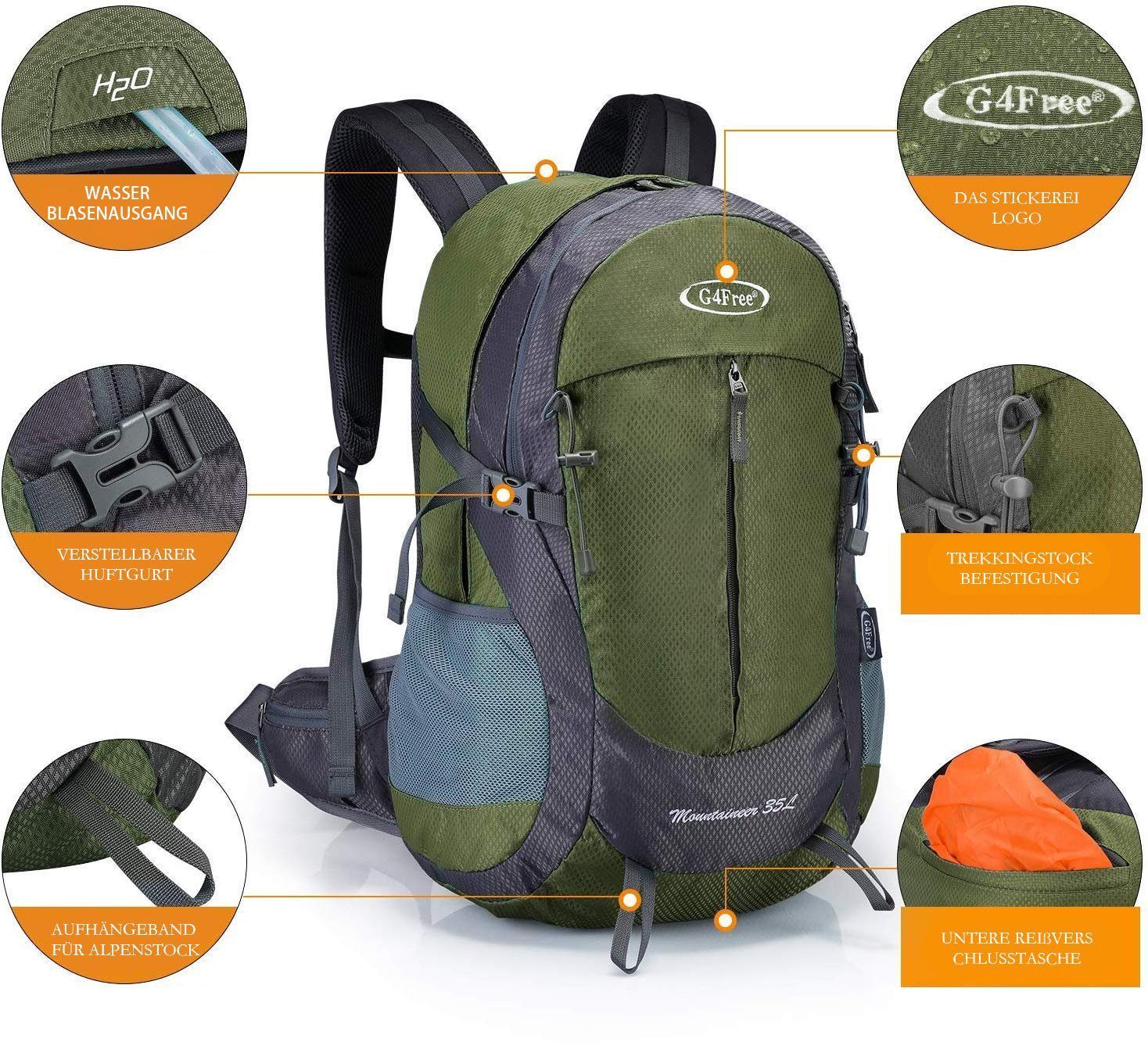 G4Free Wanderrucksack, 35-Liter-wasserdichter Wanderrucksack