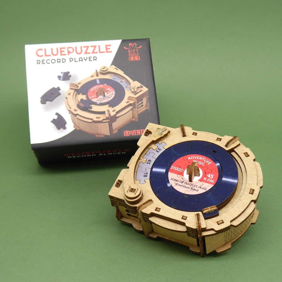 iDventure Spiel CLUEPUZZLE - Knobelkiste Record Player, Cluebox, Holzpuzzle