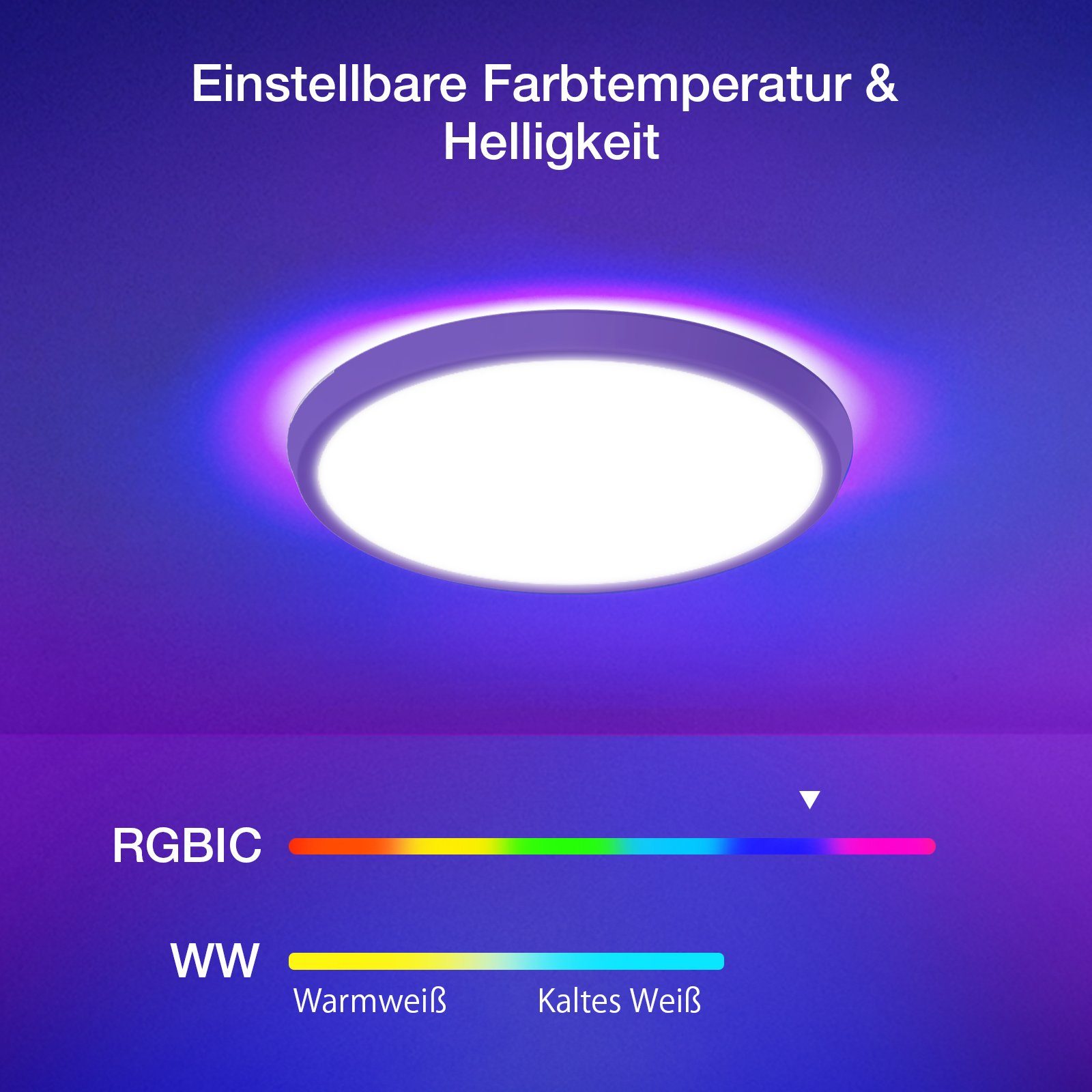 BLiTZWOLF LED Farbwechsler, integriert, LED fest φ40cm,2700-6500K,Sprachsteuerungn Deckenleuchte