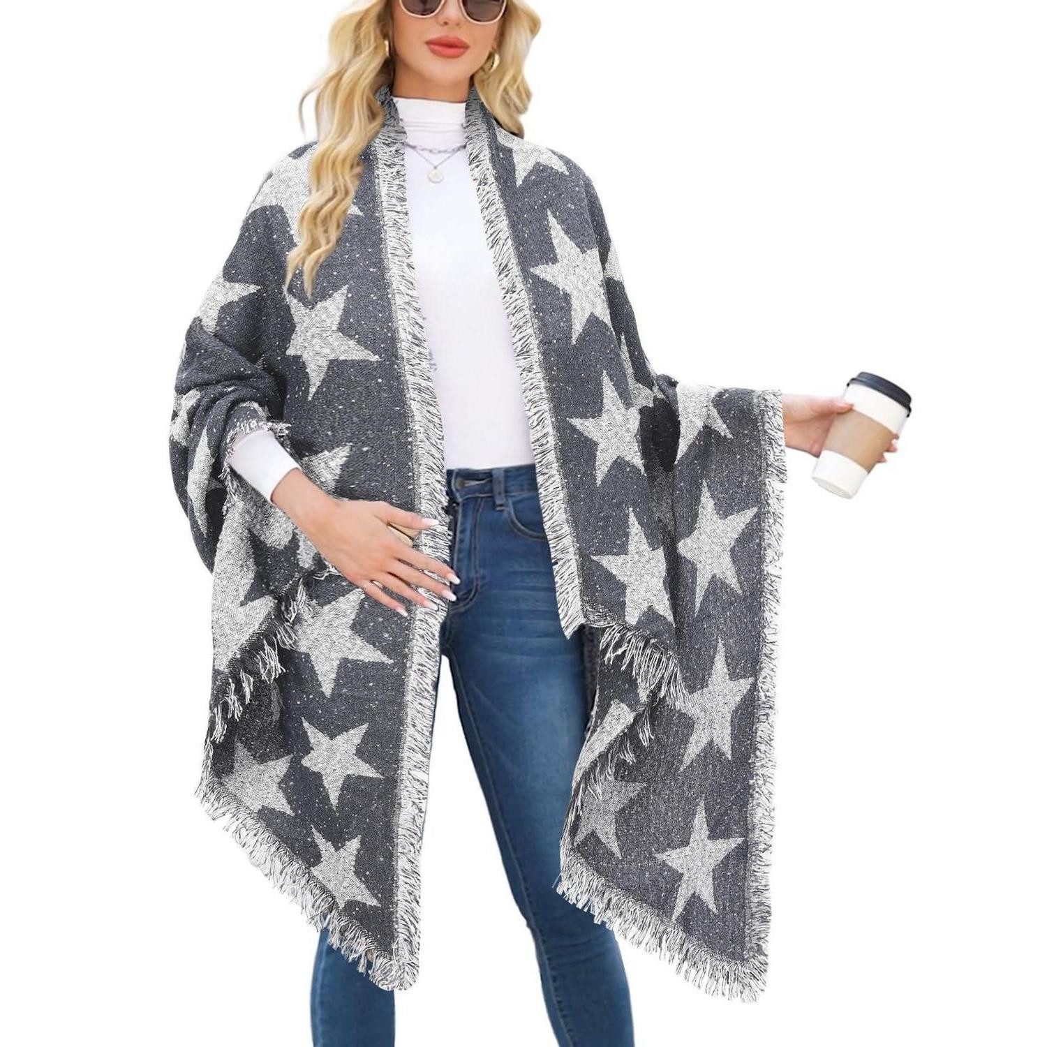 LuxusKollektion XXL-Schal Schal Damen kariert mit Fransen Star-Grau, (1-St)