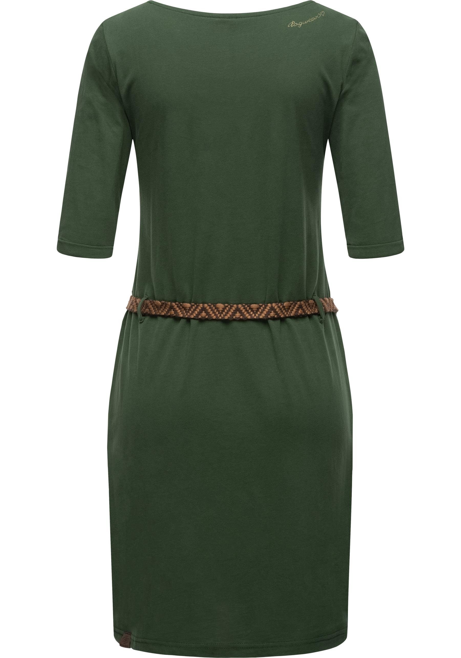Ragwear Shirtkleid Gürtel Tannya Solid stylisches (2-tlg) olivgrün mit Damenkleid