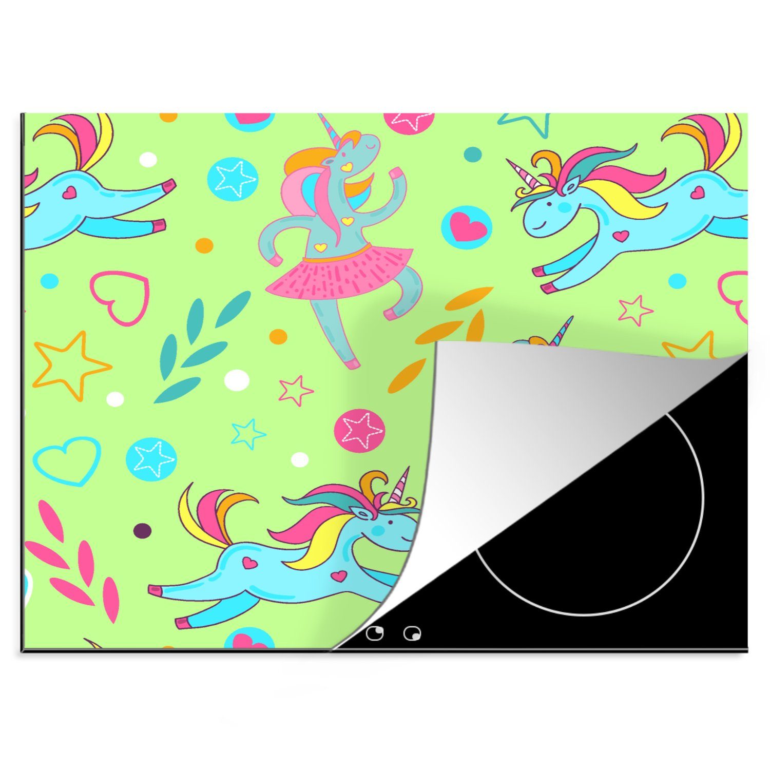MuchoWow Herdblende-/Abdeckplatte Ballerina - Einhorn - Muster - Regenbogen, Vinyl, (1 tlg), 60x52 cm, Mobile Arbeitsfläche nutzbar, Ceranfeldabdeckung